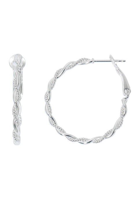 Fine Silver Plate 32 Millimeter Twisted Clutchless Hoops