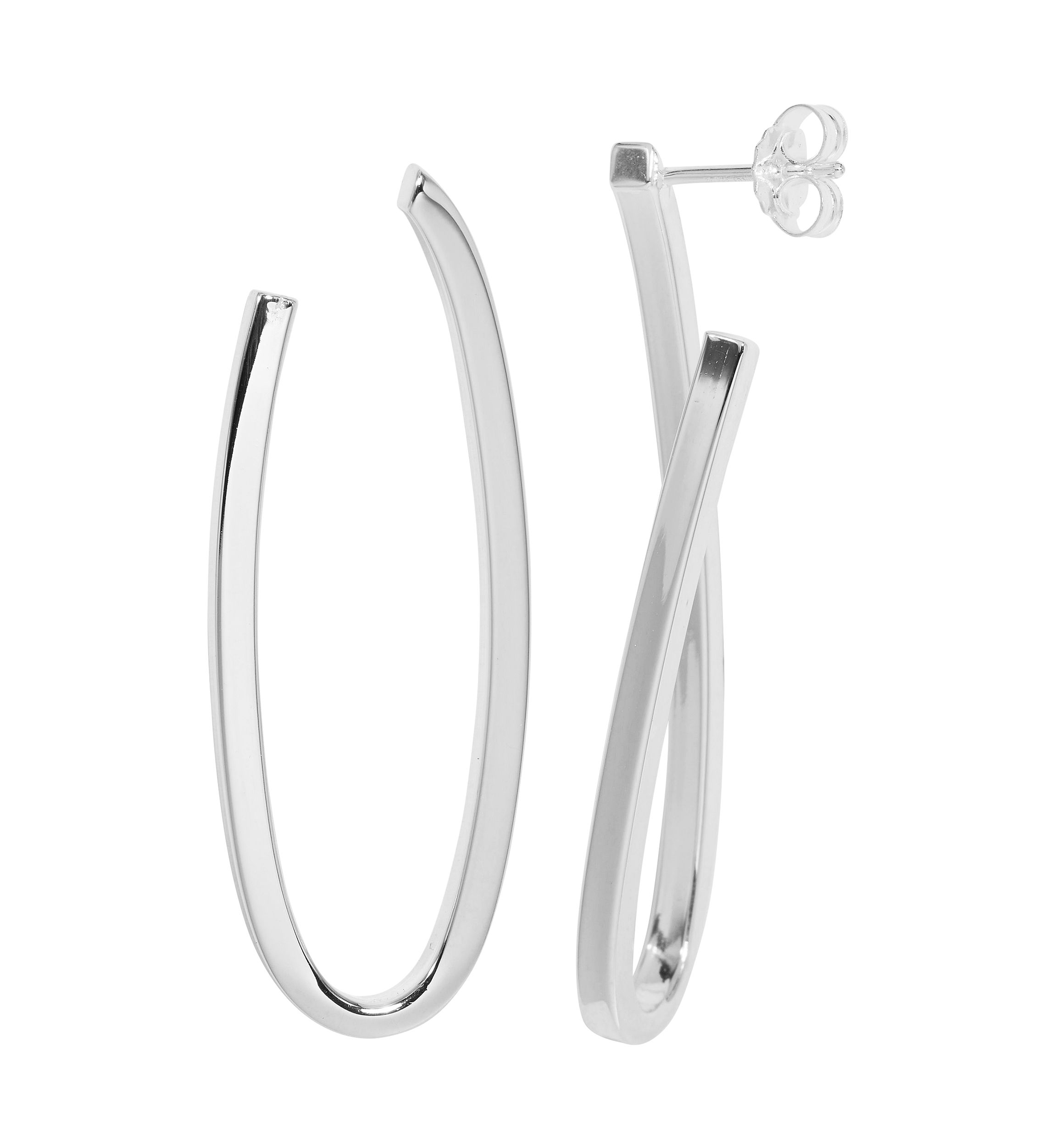 Silver Plated Long Drop Hoop Earrings