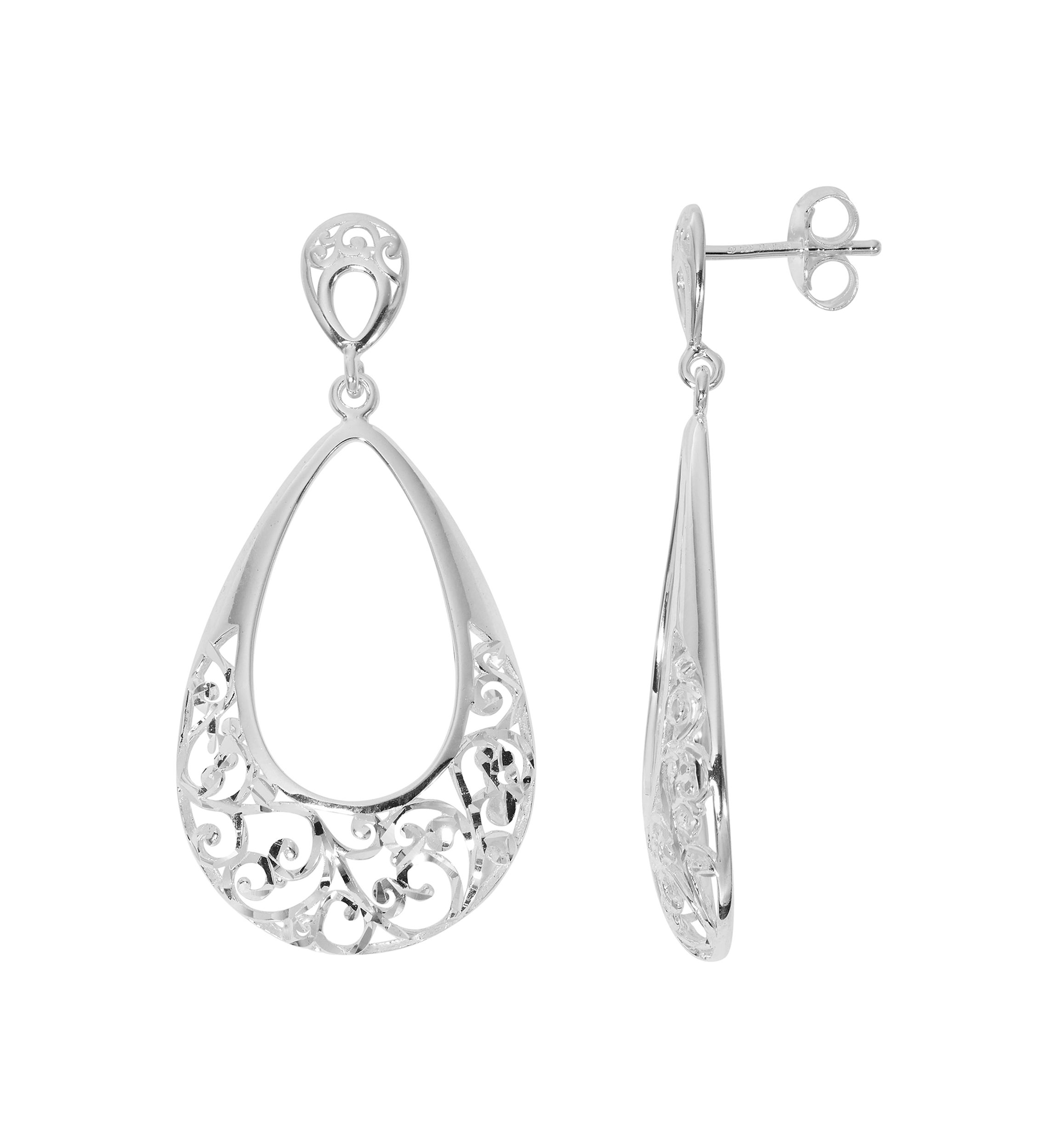 Silver Plated Filigree Drop Earrings