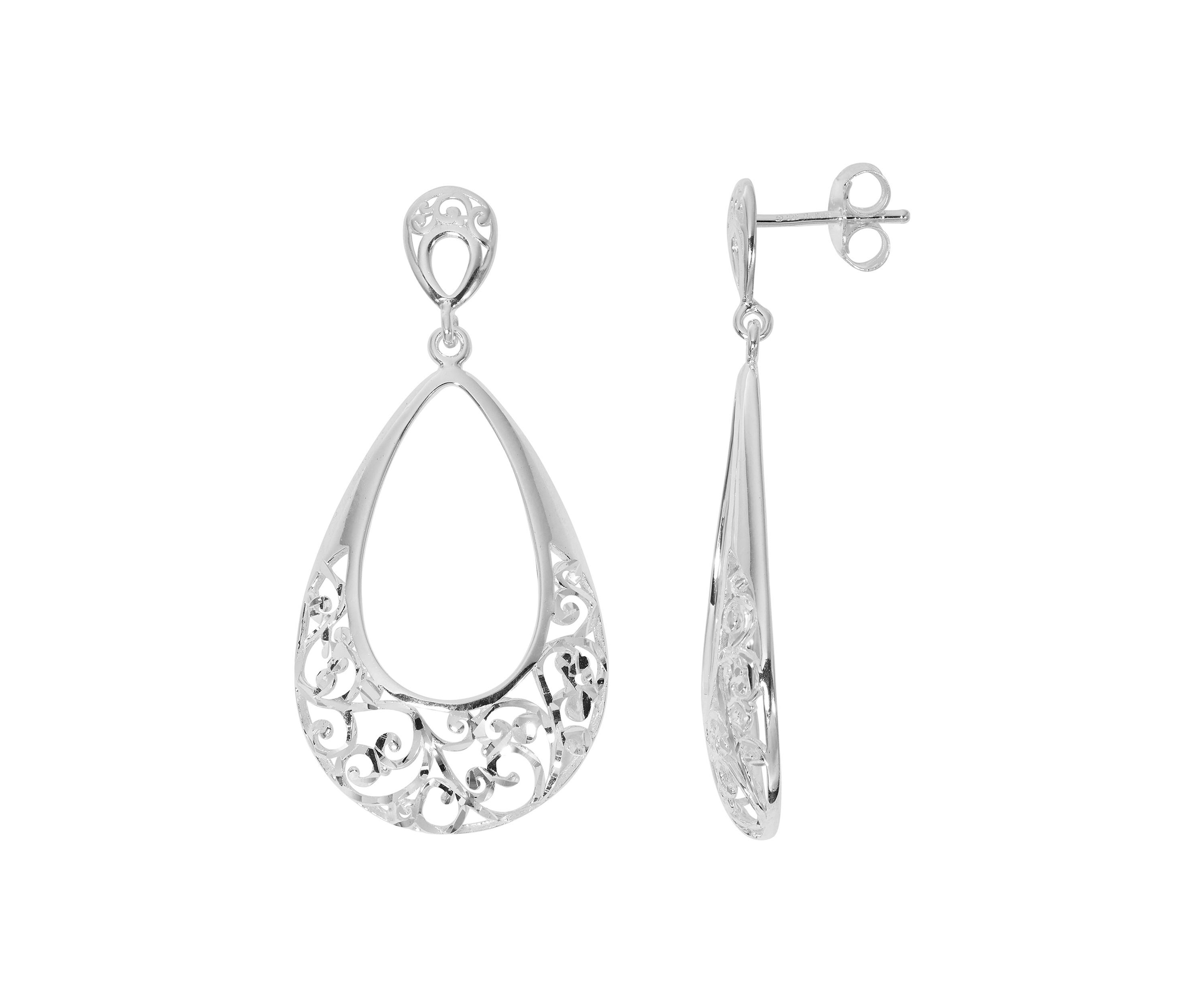 Silver Plated Filigree Drop Earrings