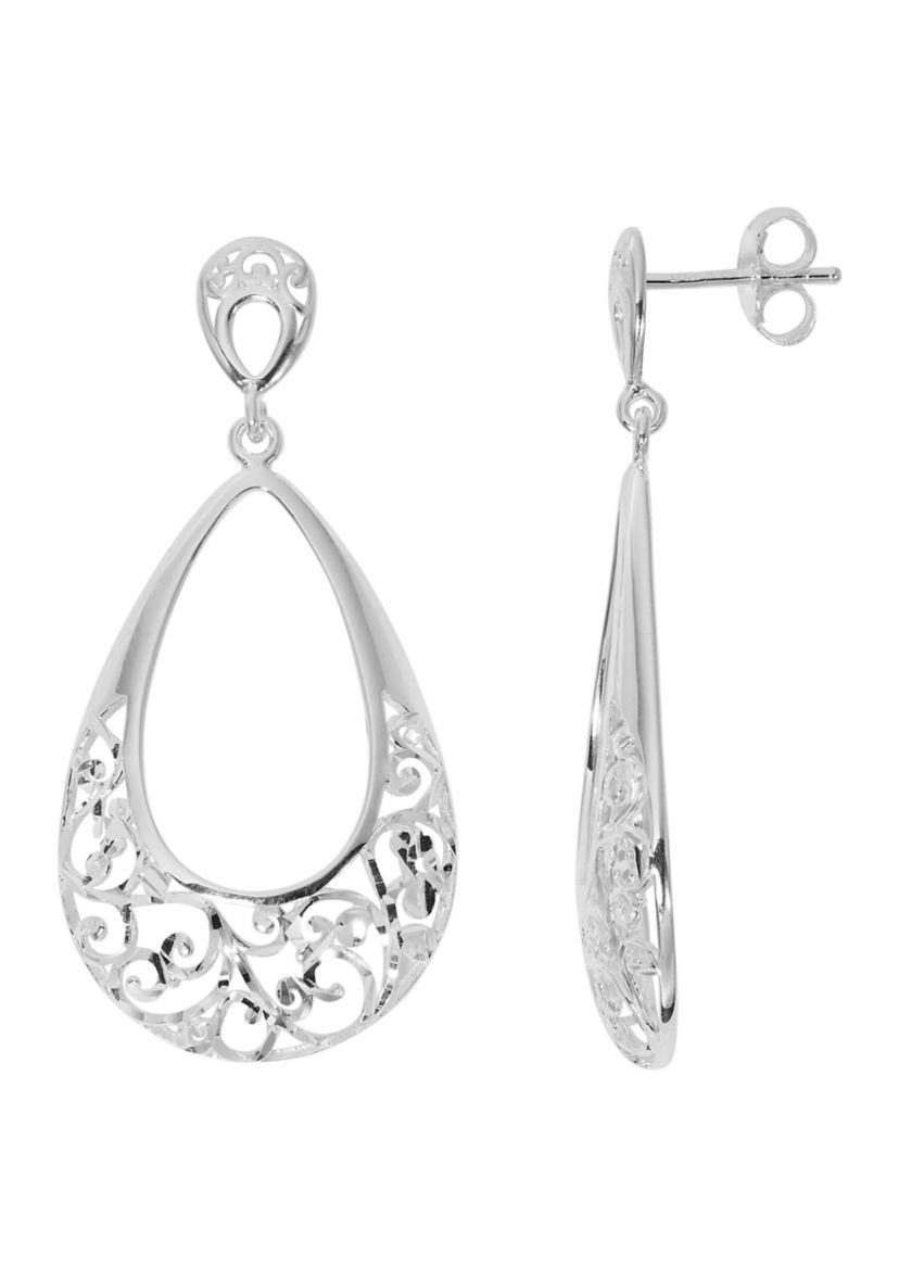 Silver Plated Filigree Drop Earrings