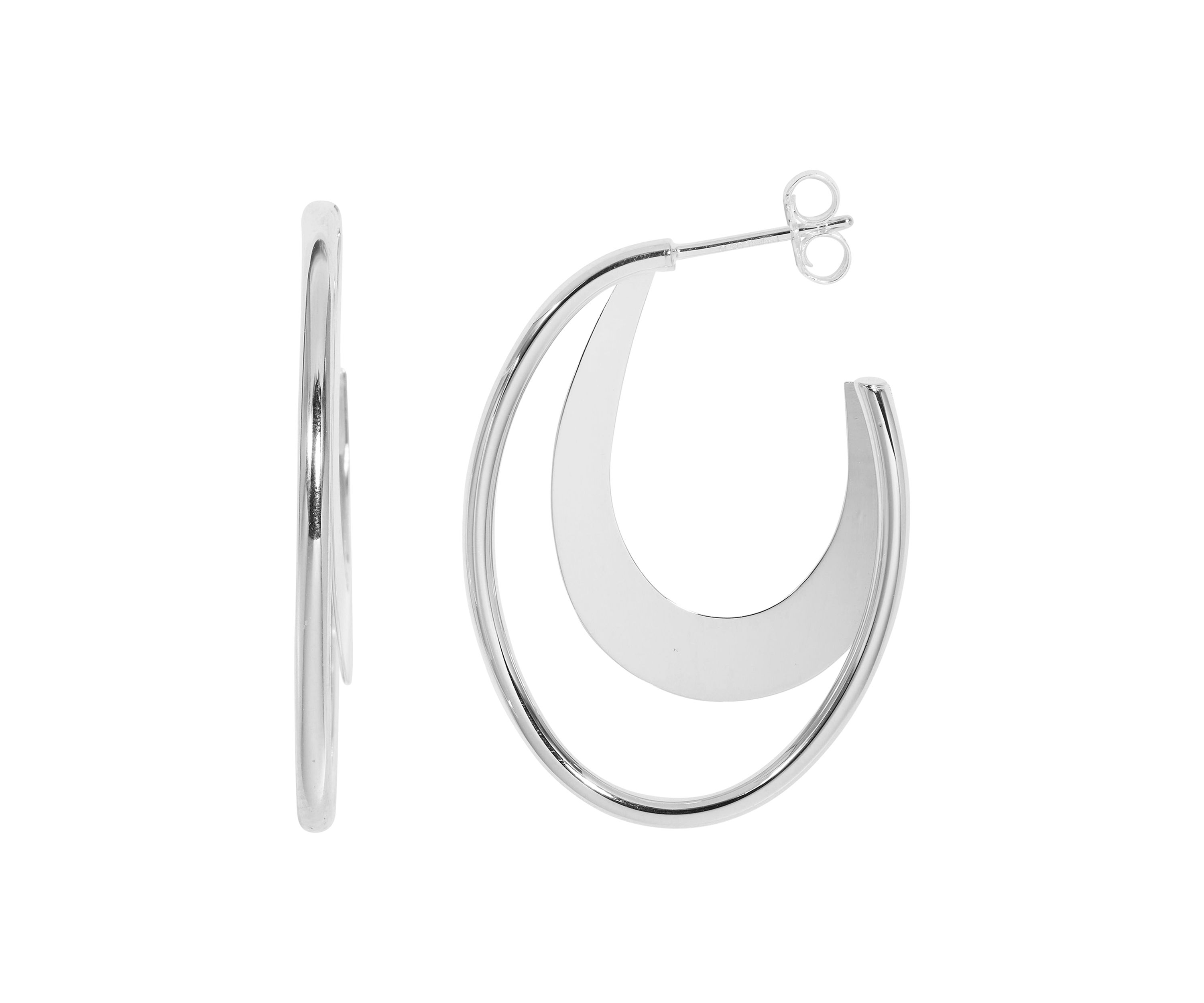 Silver Plated Polished Double Hoop Earrings