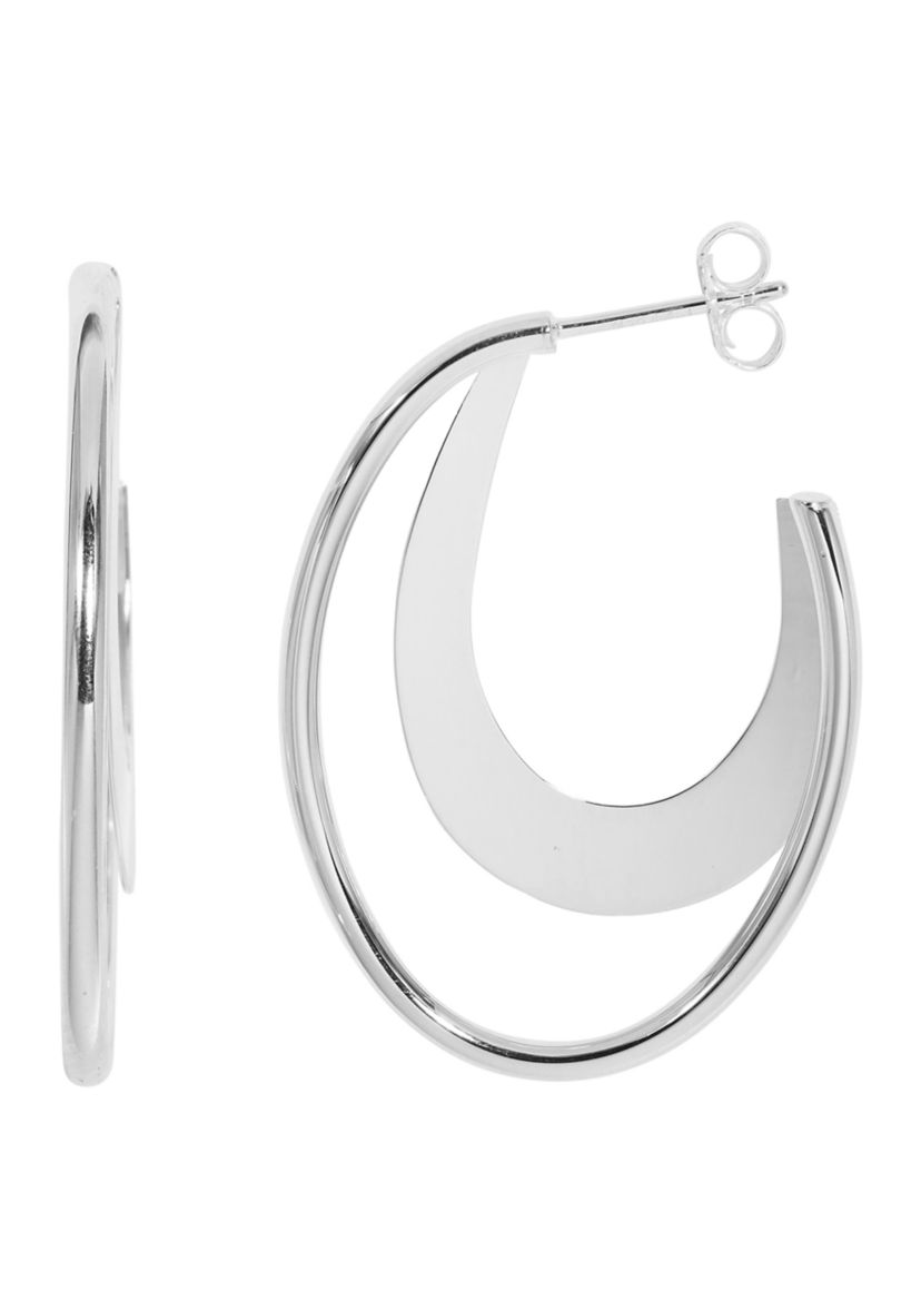 Silver Plated Polished Double Hoop Earrings