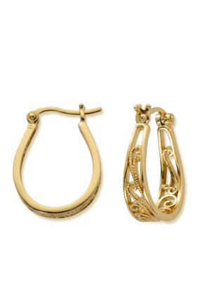 Belk Silverworks 24kt Gold Over Pure 100 Filigree U Hoop Earring | belk