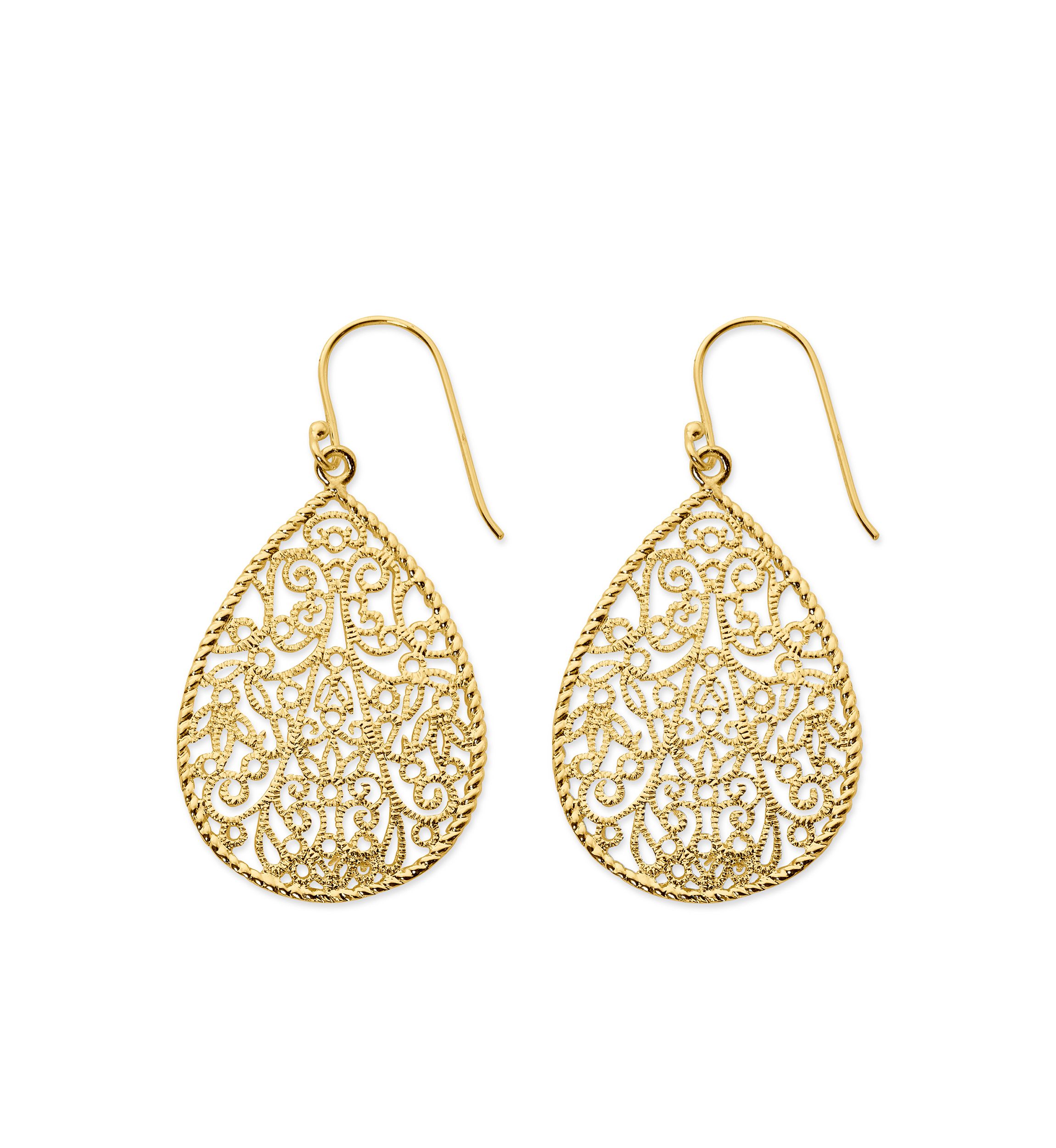 Gold Over Silver Plated Filigree Teardrop Earrings