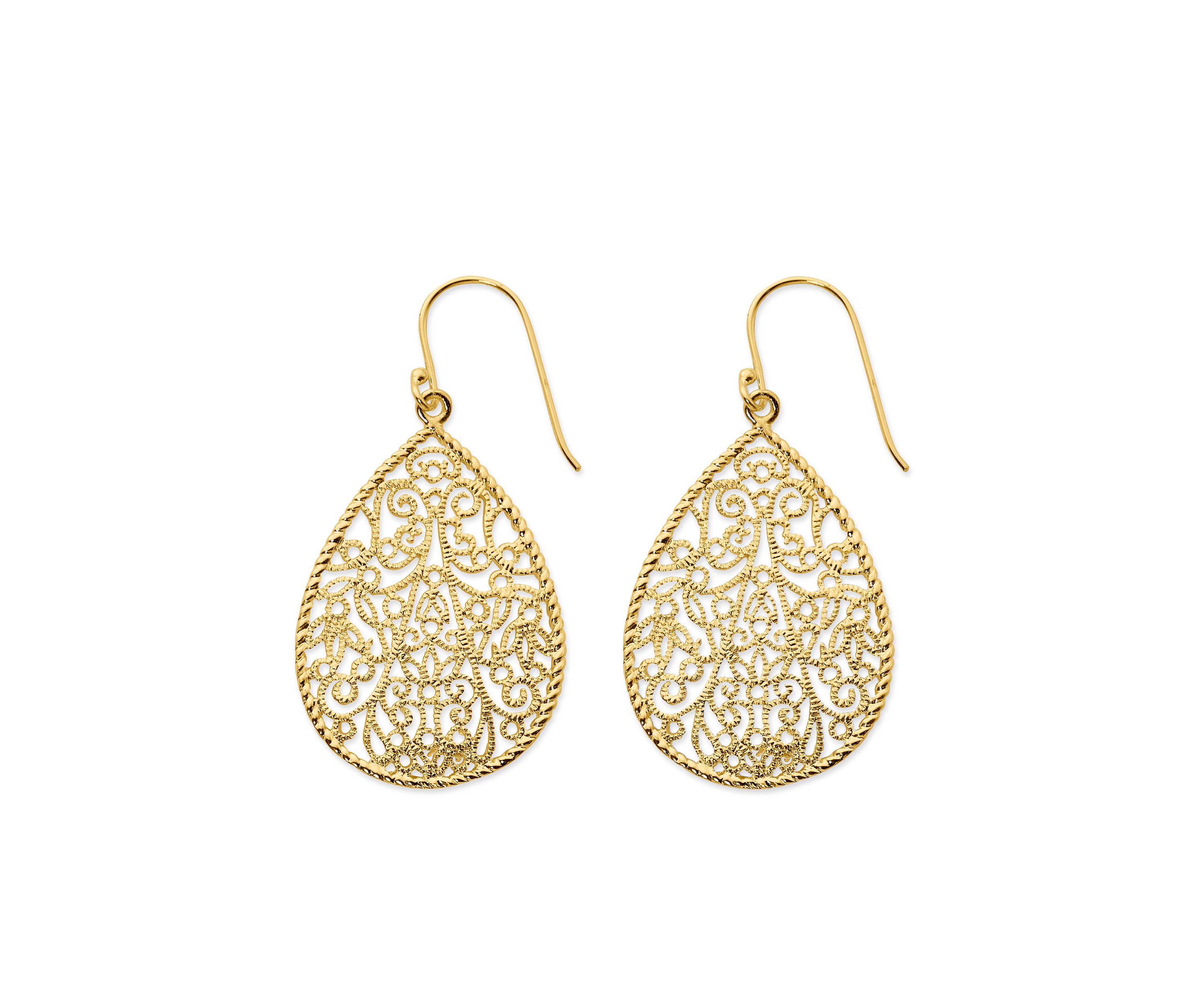 Gold Over Silver Plated Filigree Teardrop Earrings