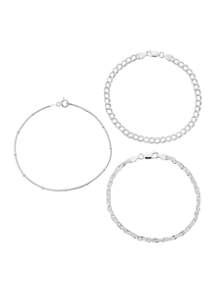 Belk Silverworks Set of 3 Pure 100 Twisted Bead Double Link Bracelets ...