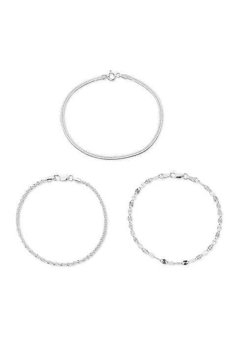 Silver-Tone Textured Stackable Bracelets- Set of 3