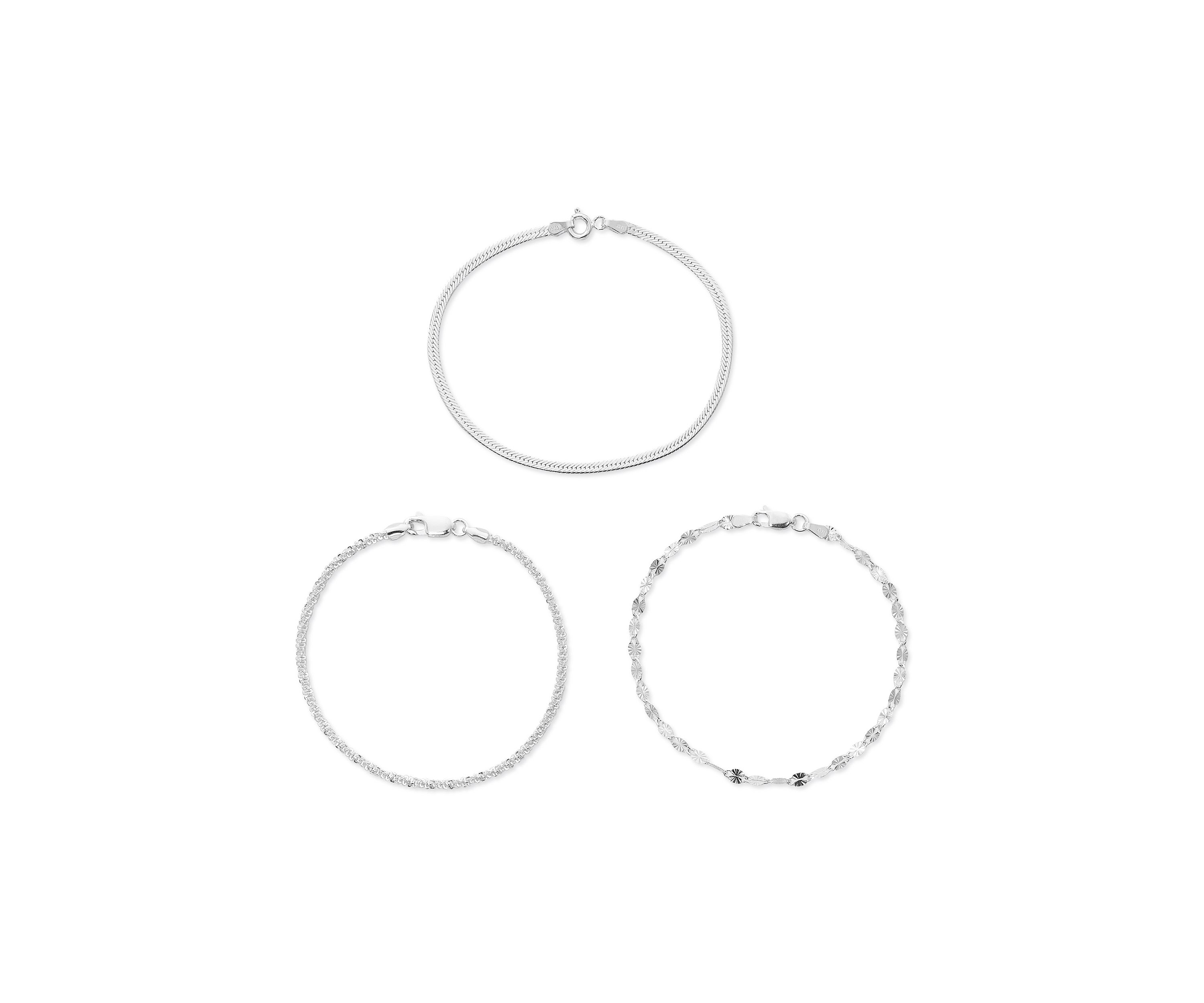 Silver Plated Textured Stackable Bracelets - Set of 3