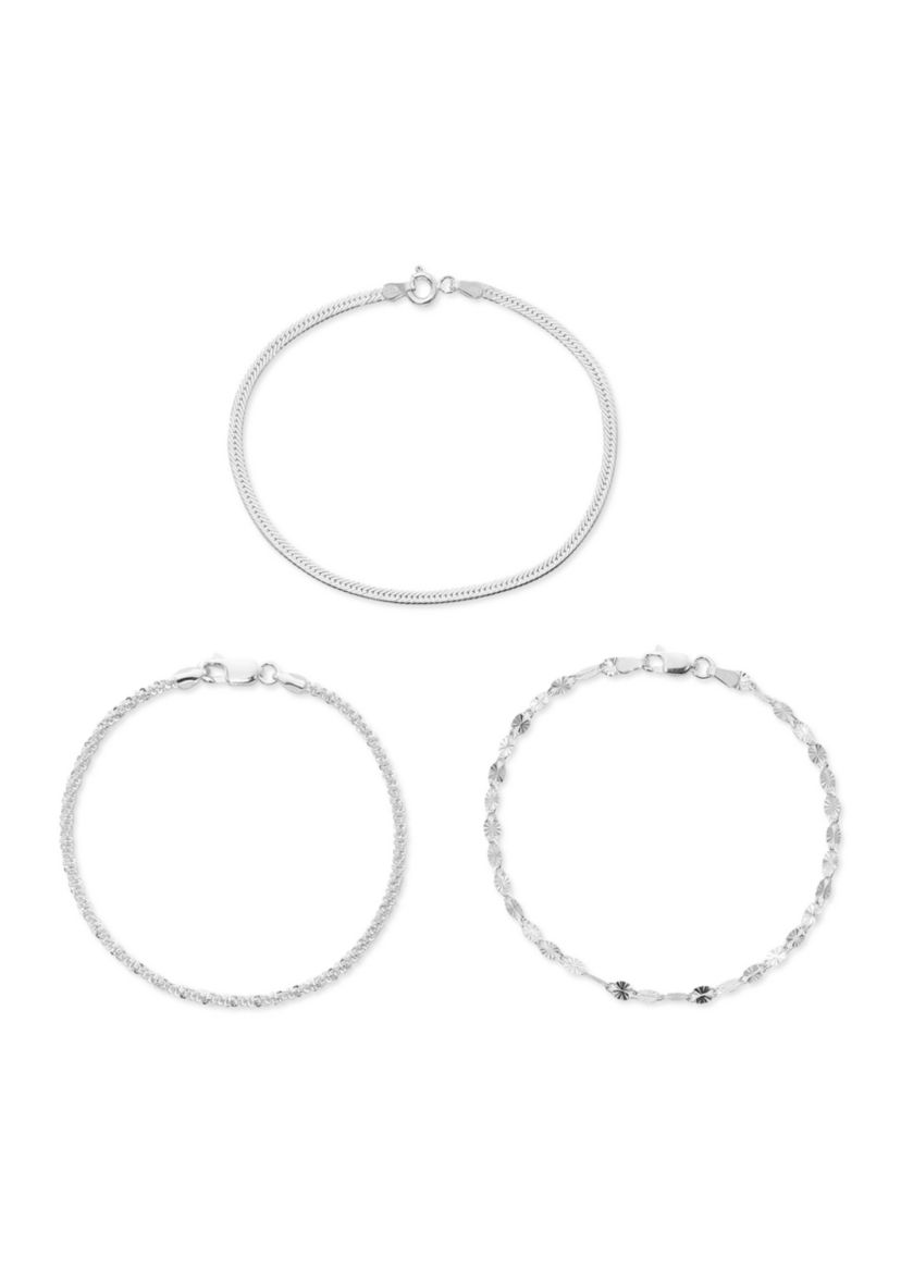 Silver Plated Textured Stackable Bracelets - Set of 3