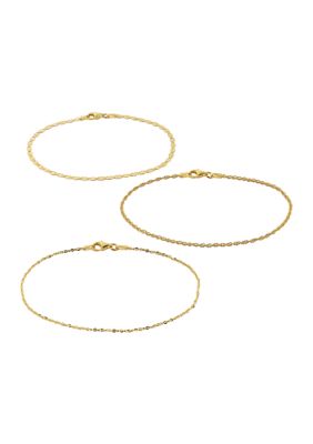 Belk Silverworks Set of 3 Chain Bracelets, Gold, 7 in