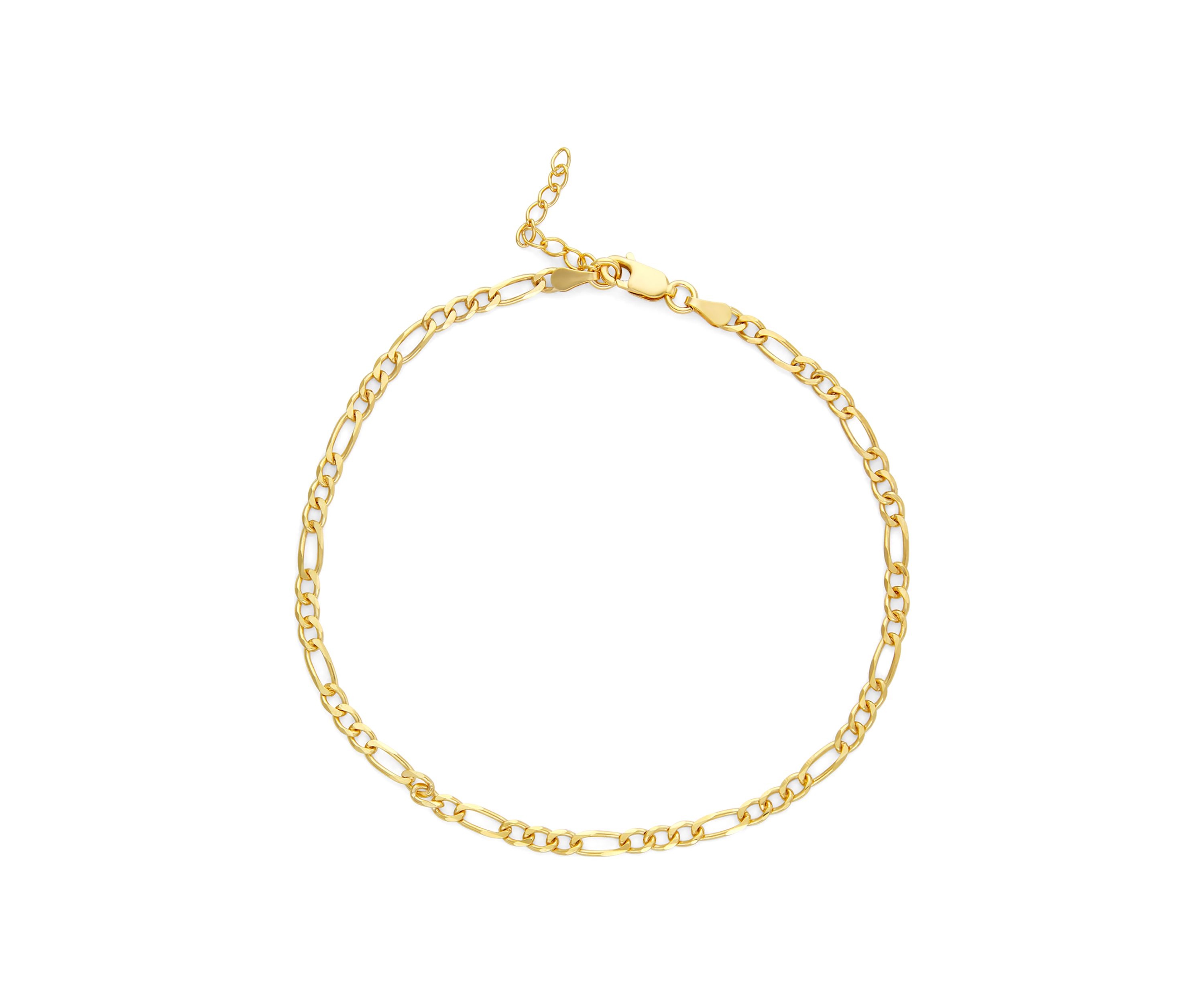 24K Gold Over Sterling Silver Figaro Ankle Bracelet 
