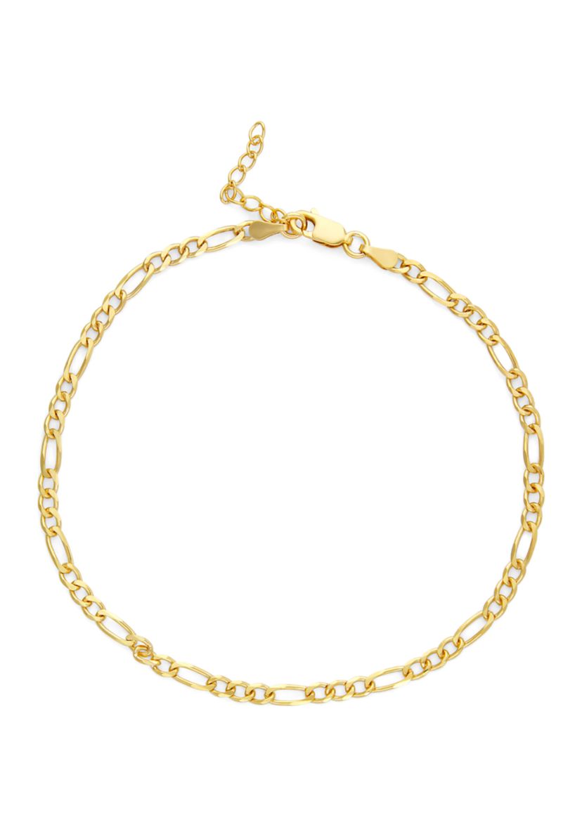 24K Gold Over Sterling Silver Figaro Ankle Bracelet 