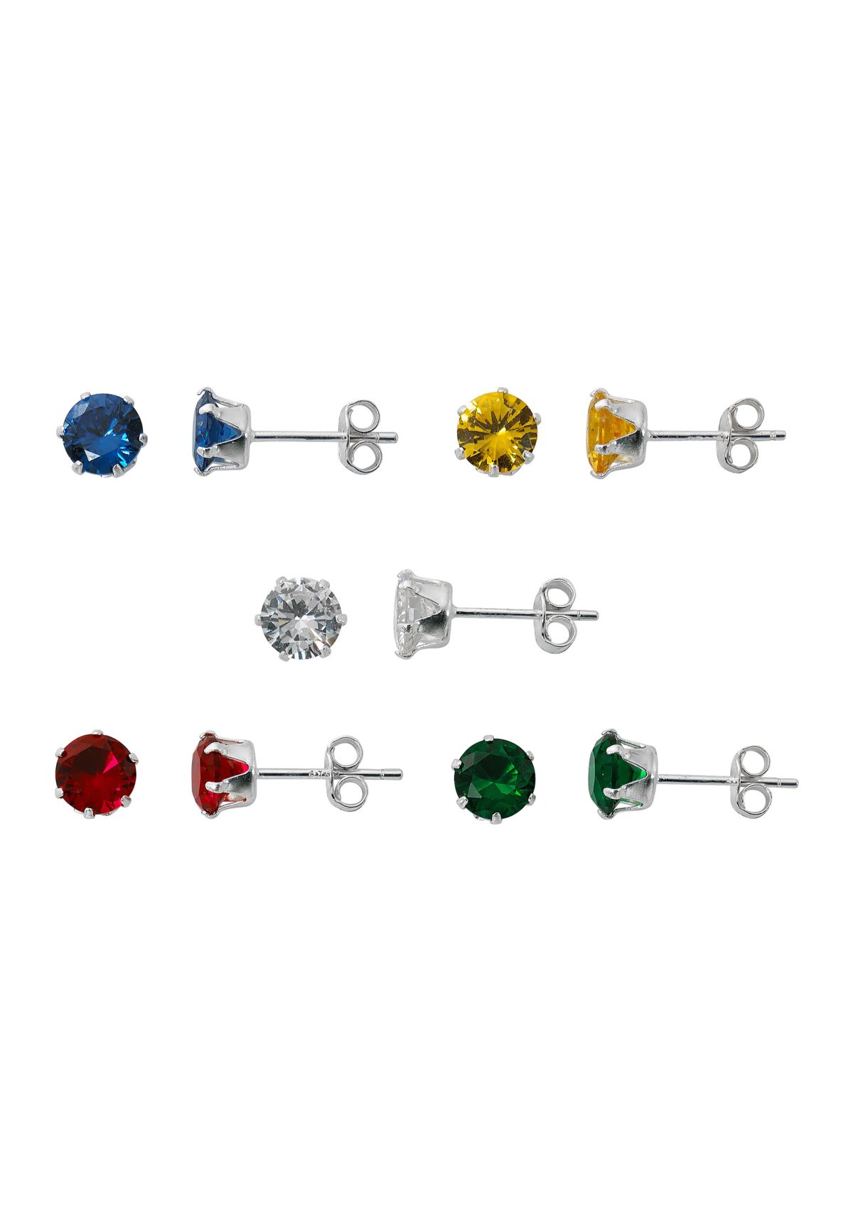 Lab Created Sterling Silver 5 Pair Stud Earrings Set