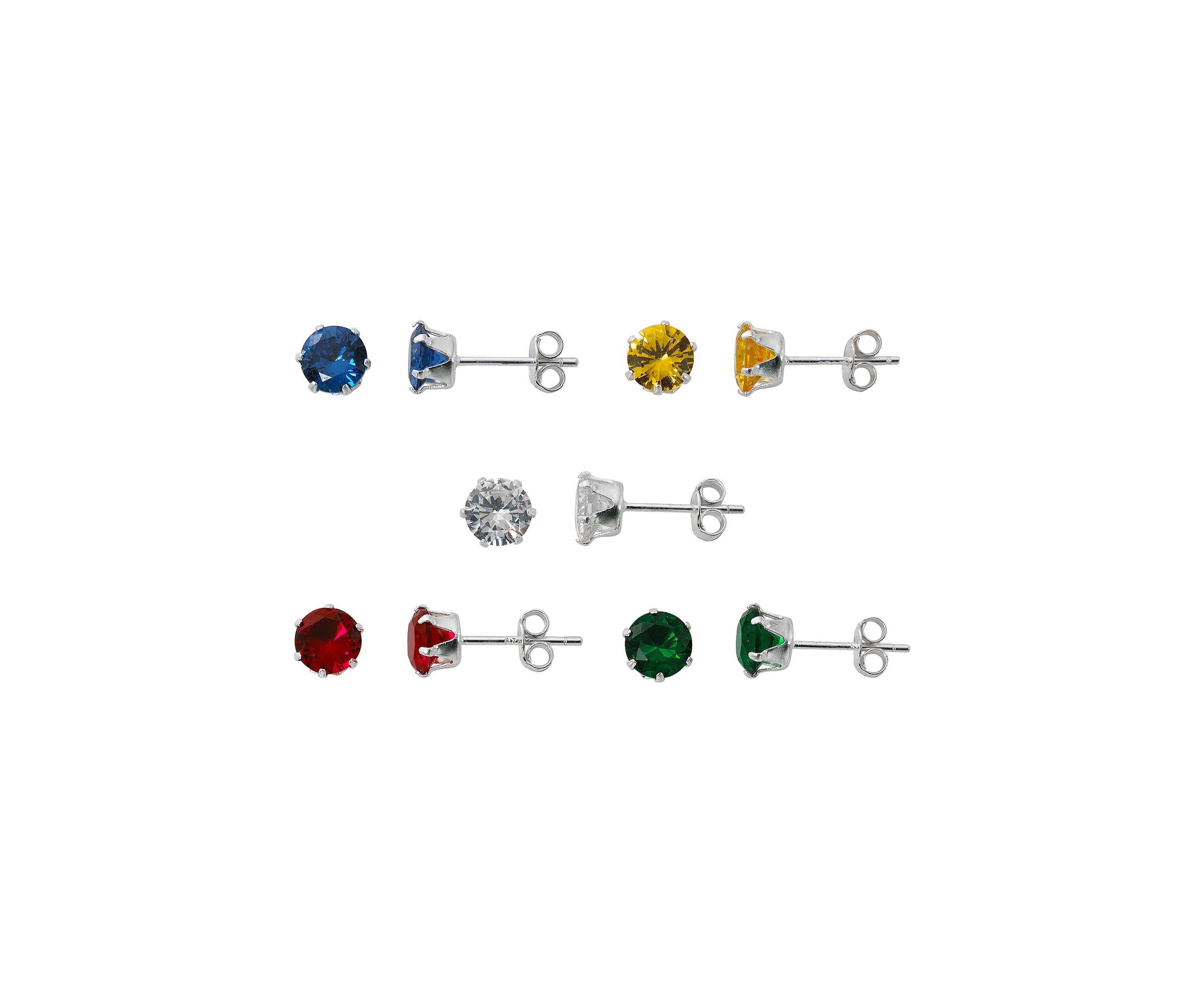 Lab Created Sterling Silver 5 Pair Stud Earrings Set