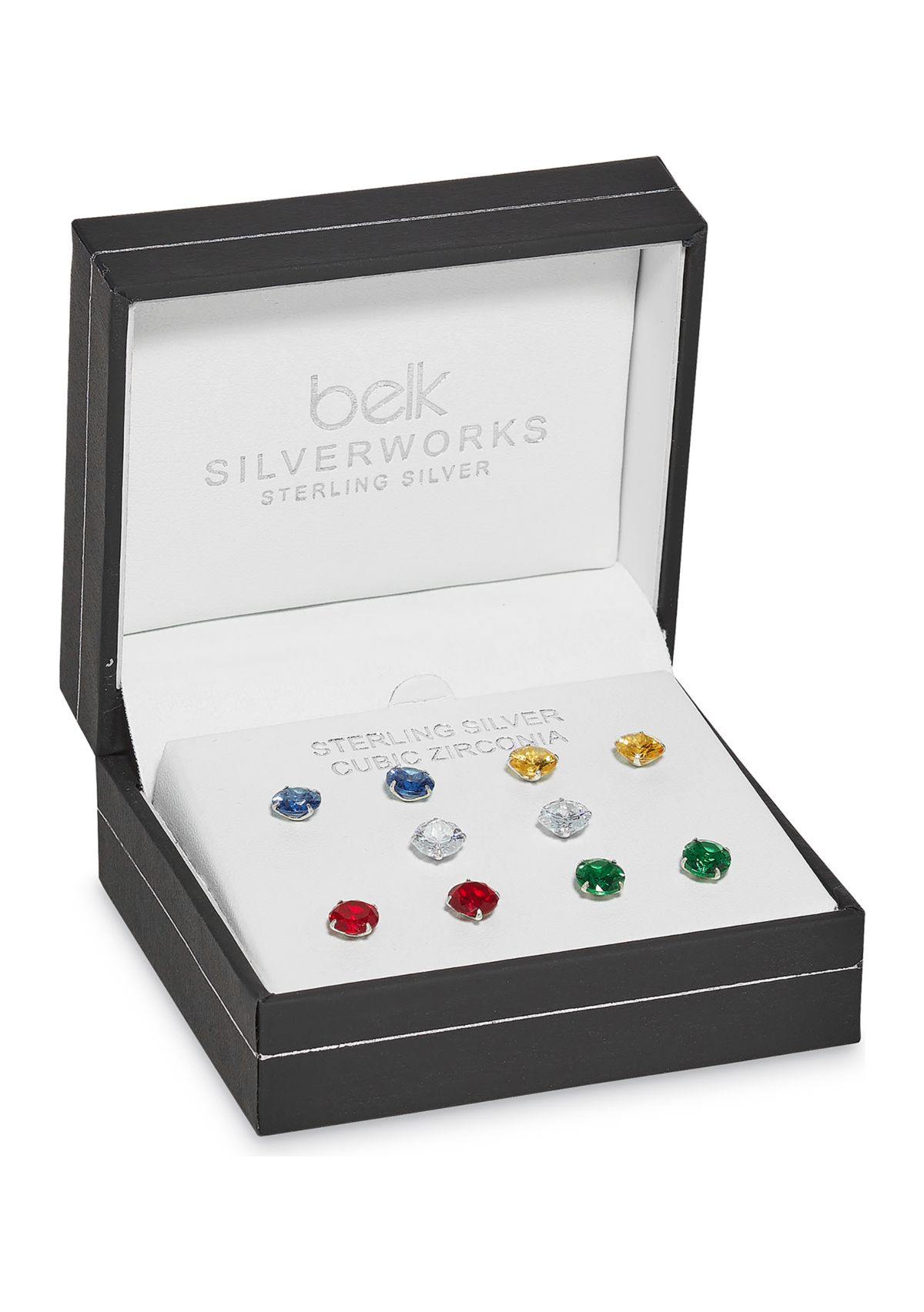 Lab Created Sterling Silver 5 Pair Stud Earrings Set