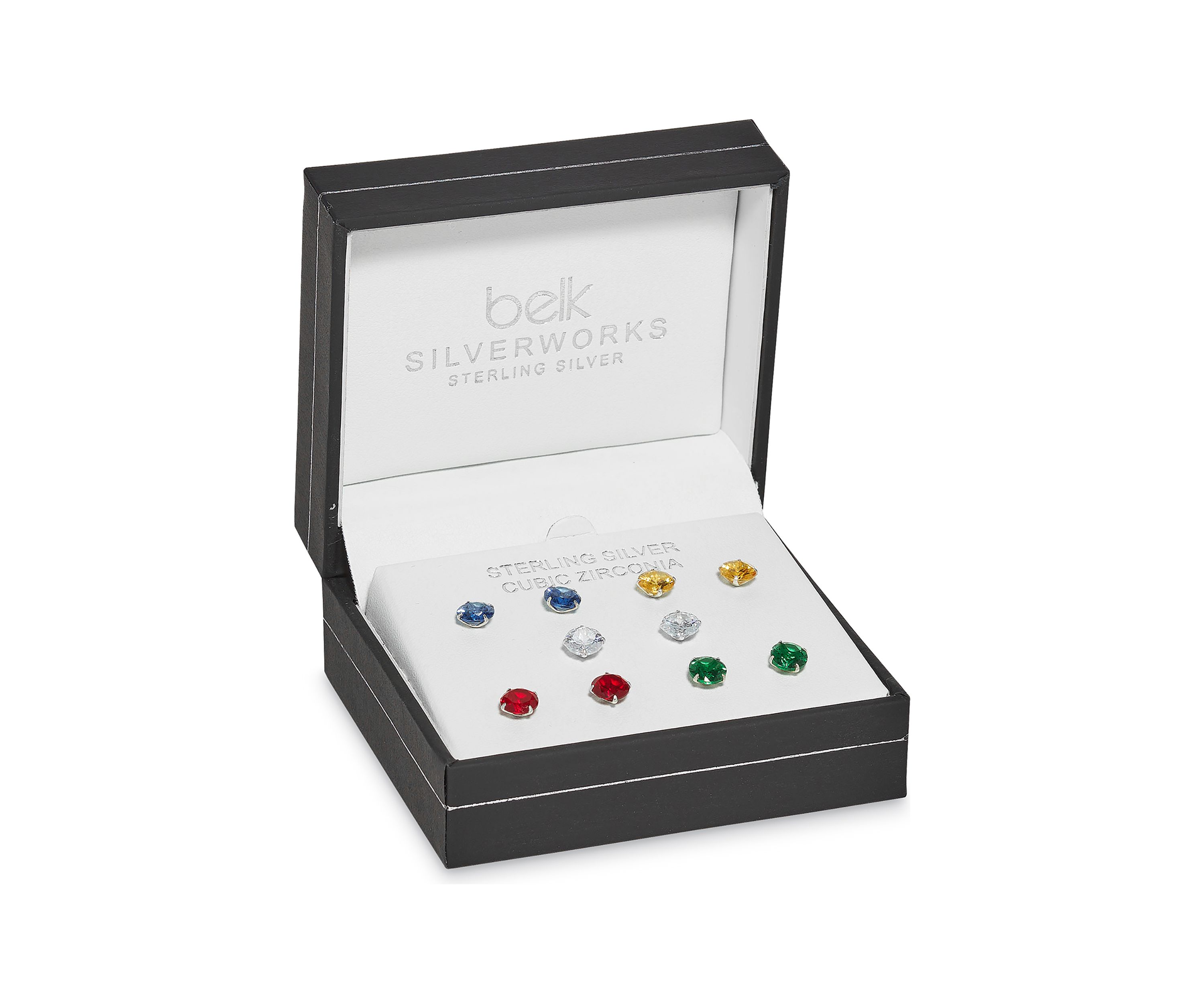 Lab Created Sterling Silver 5 Pair Stud Earrings Set