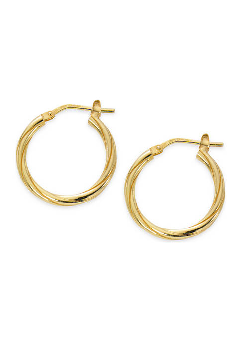 15 Millimeter Twist Hoop Earrings in 24K Gold Plated Sterling Silver 