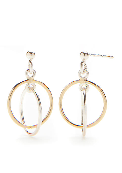 24K Gold Over Sterling Silver Double Ring Drop Earrings