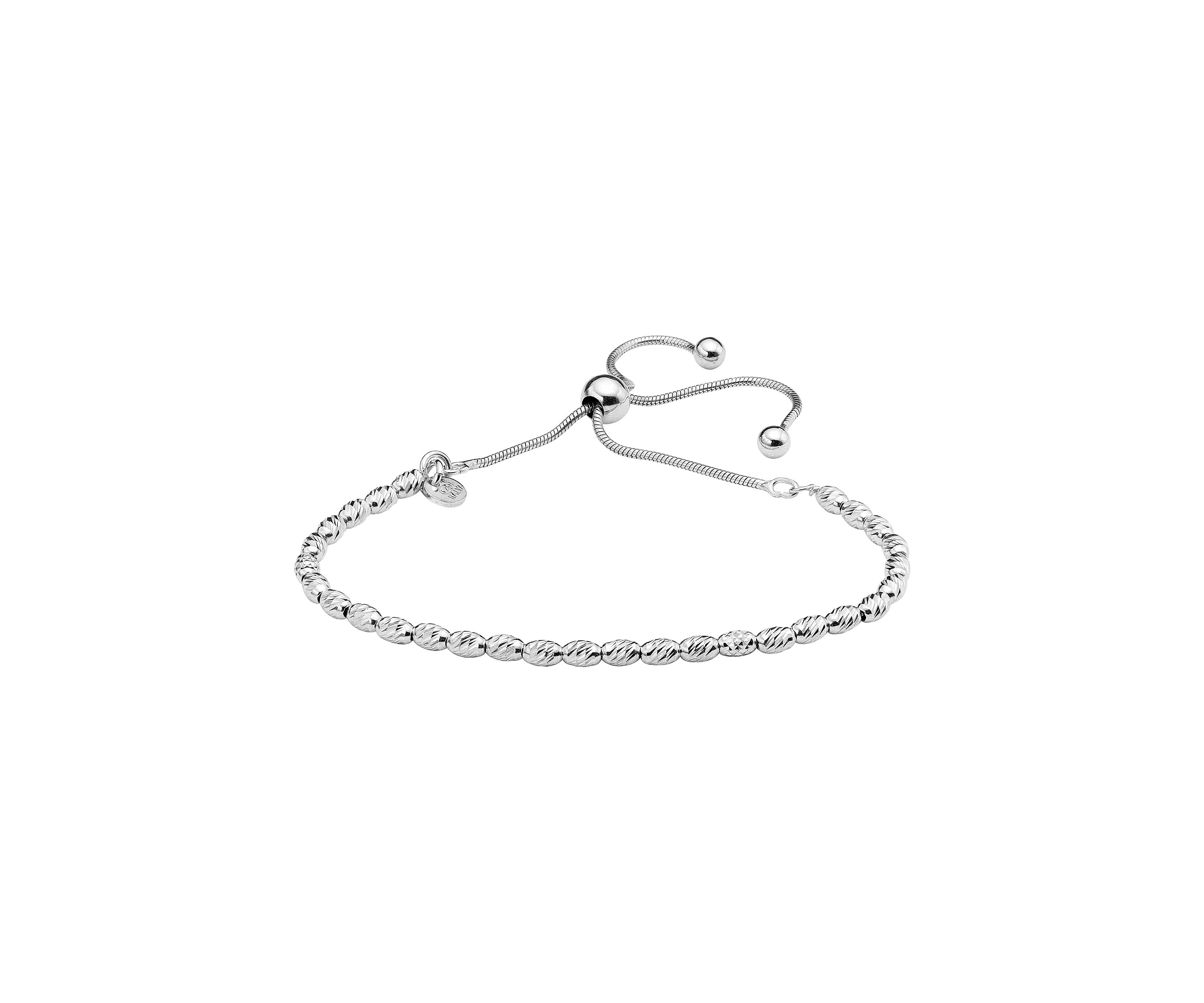 Sterling Silver Oval Bead Adjustable Bracelet 