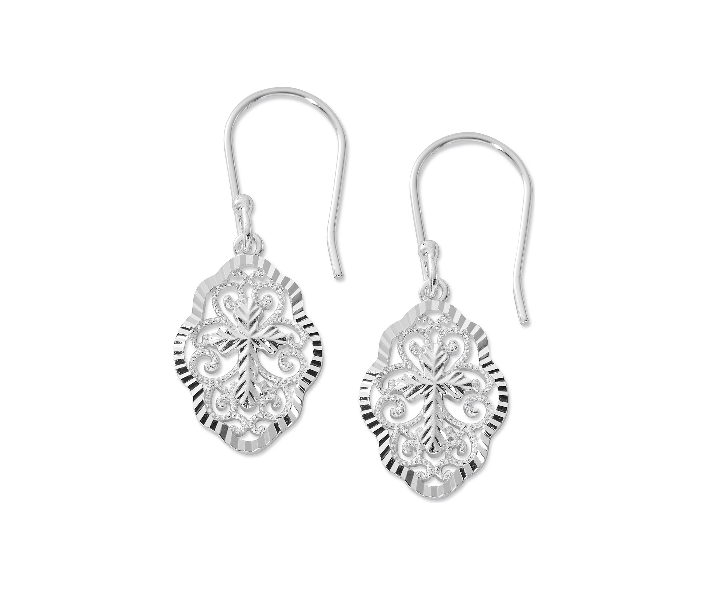 Silver Plated Diamond Cut Cross Earrings