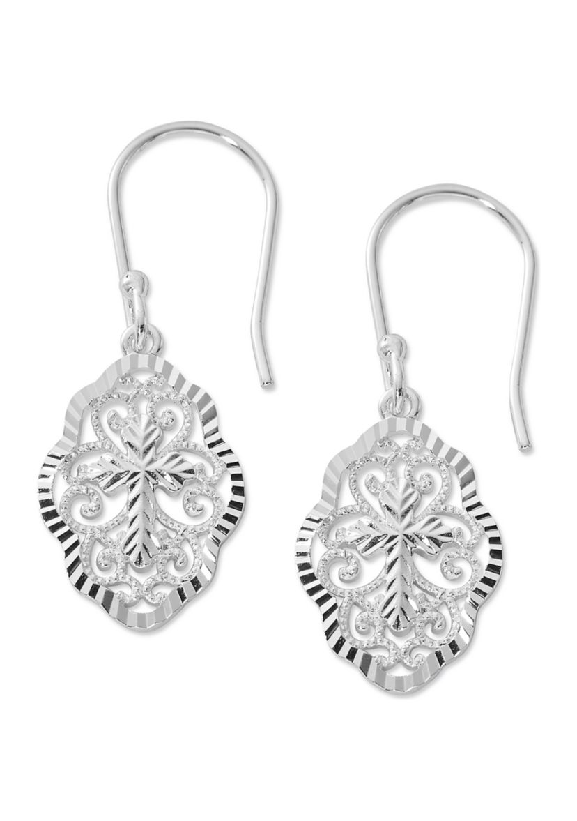 Silver Plated Diamond Cut Cross Earrings