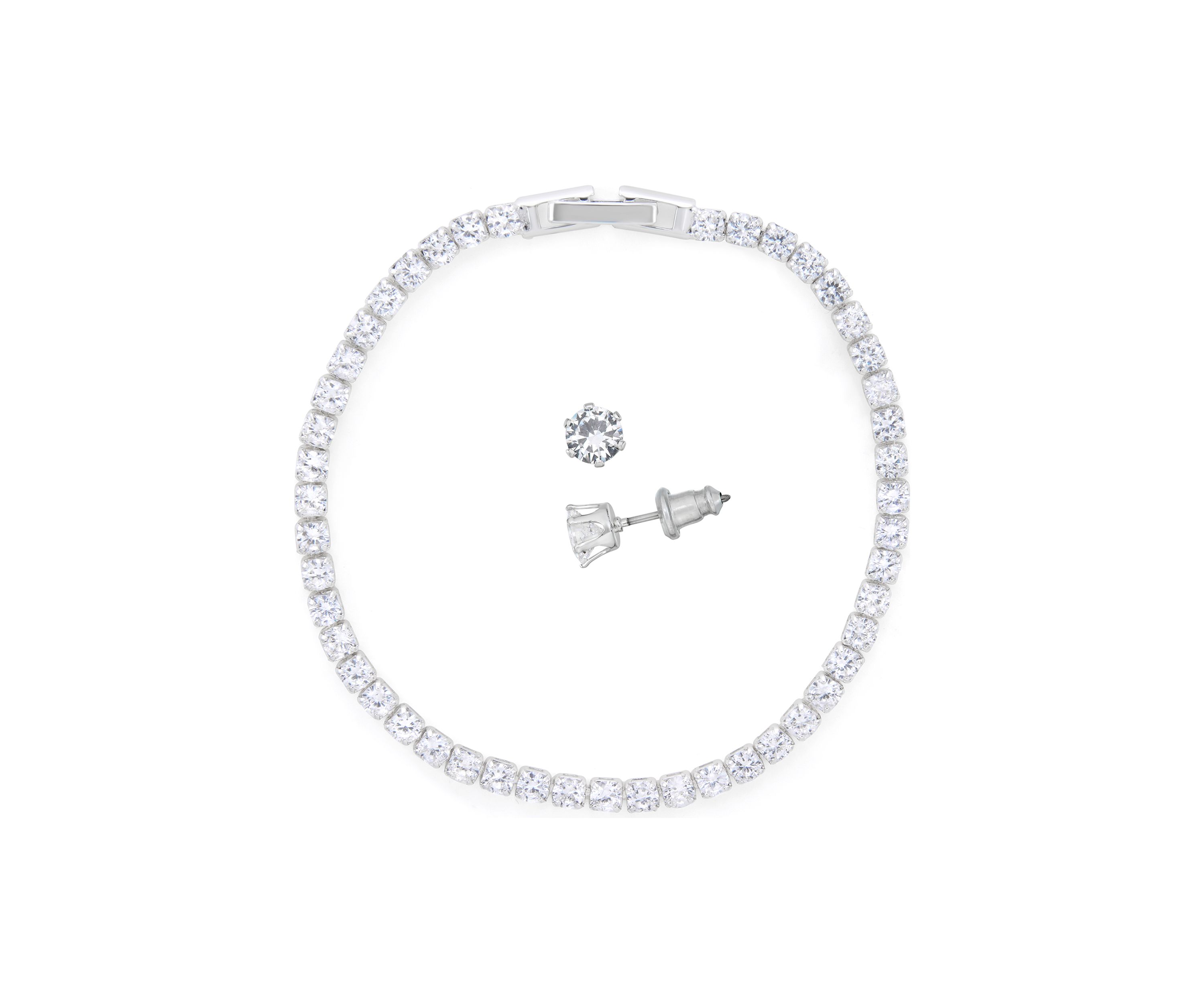 Silver Plate Tennis Bracelet and Earring Set in Light Up Box