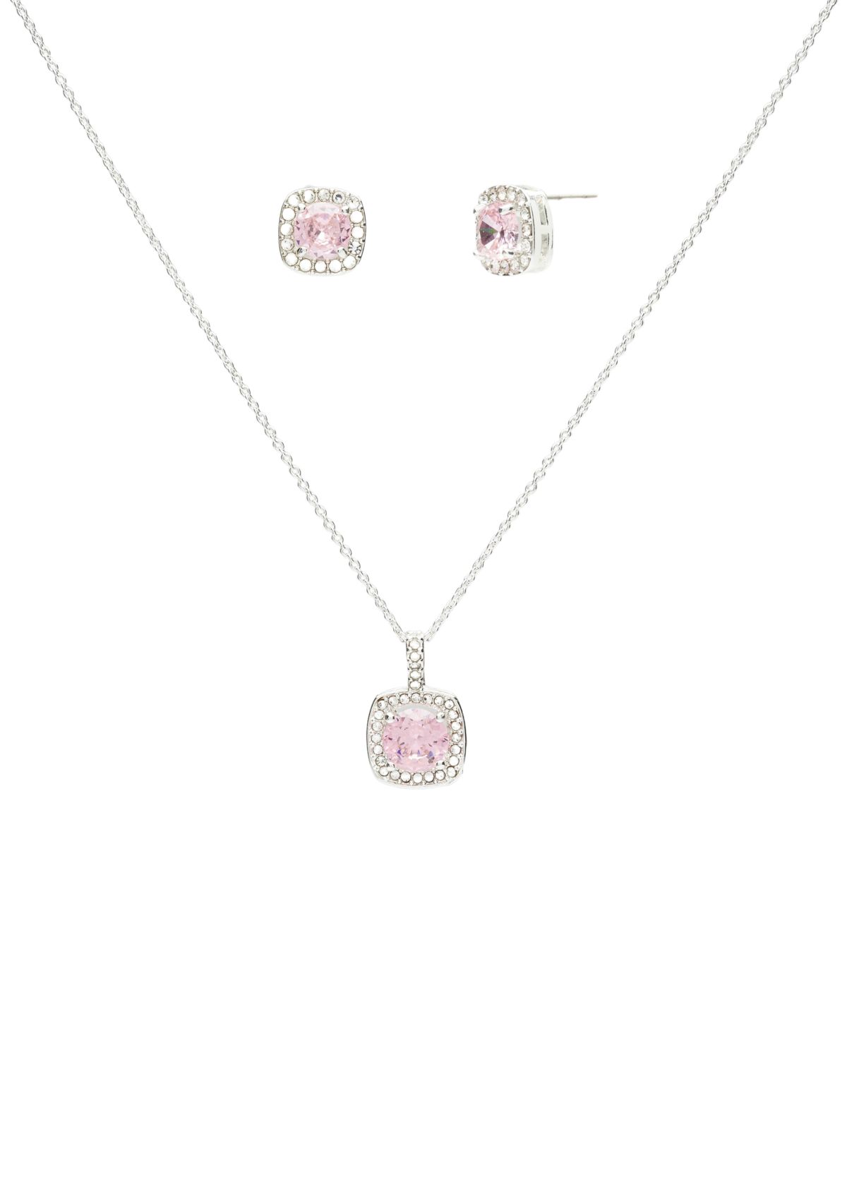 Square Stone Necklace and Earrings Set