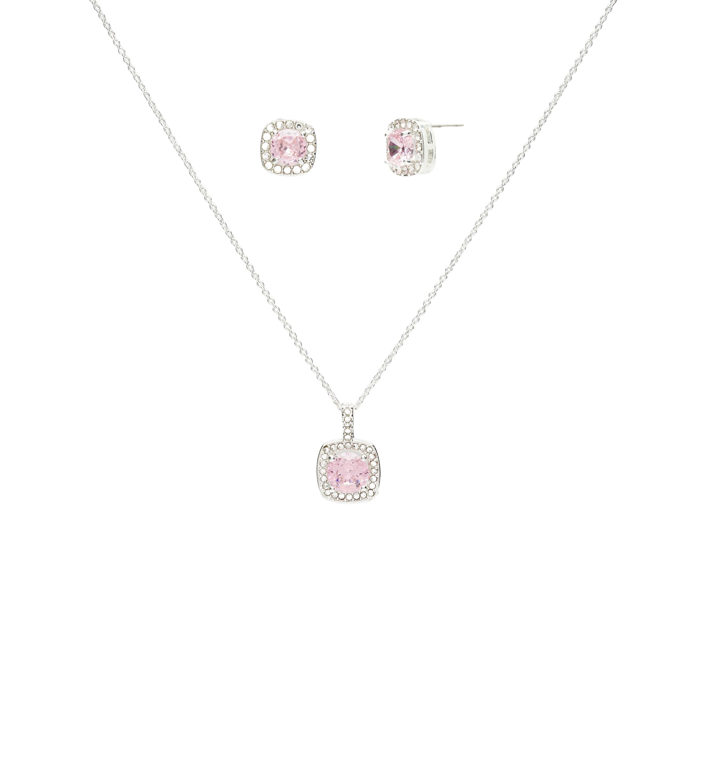 Square Stone Necklace and Earrings Set
