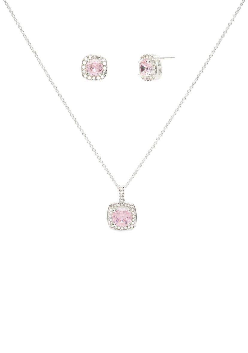 Square Stone Necklace and Earrings Set