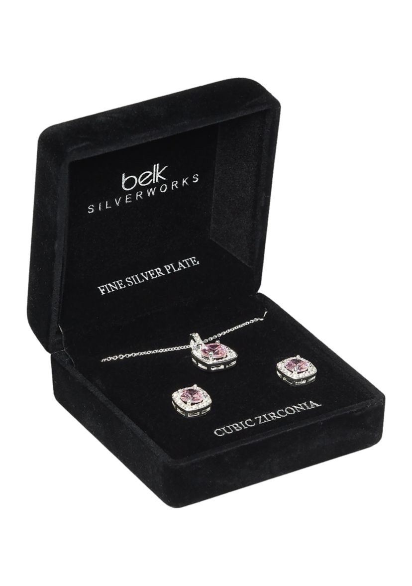 Square Stone Necklace and Earrings Set
