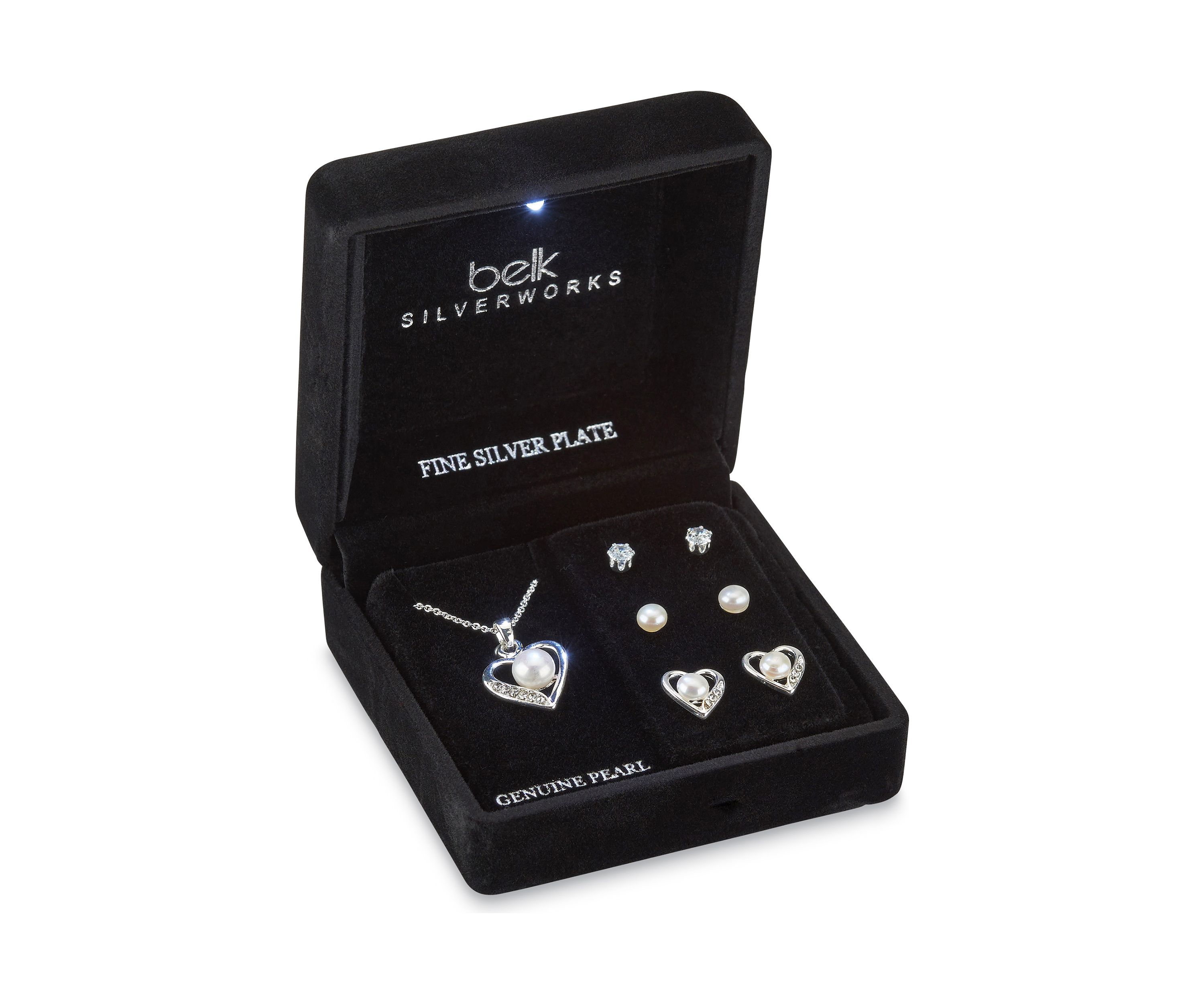 Silver Plated Pendant Necklace and Earrings Set in Light Up Box