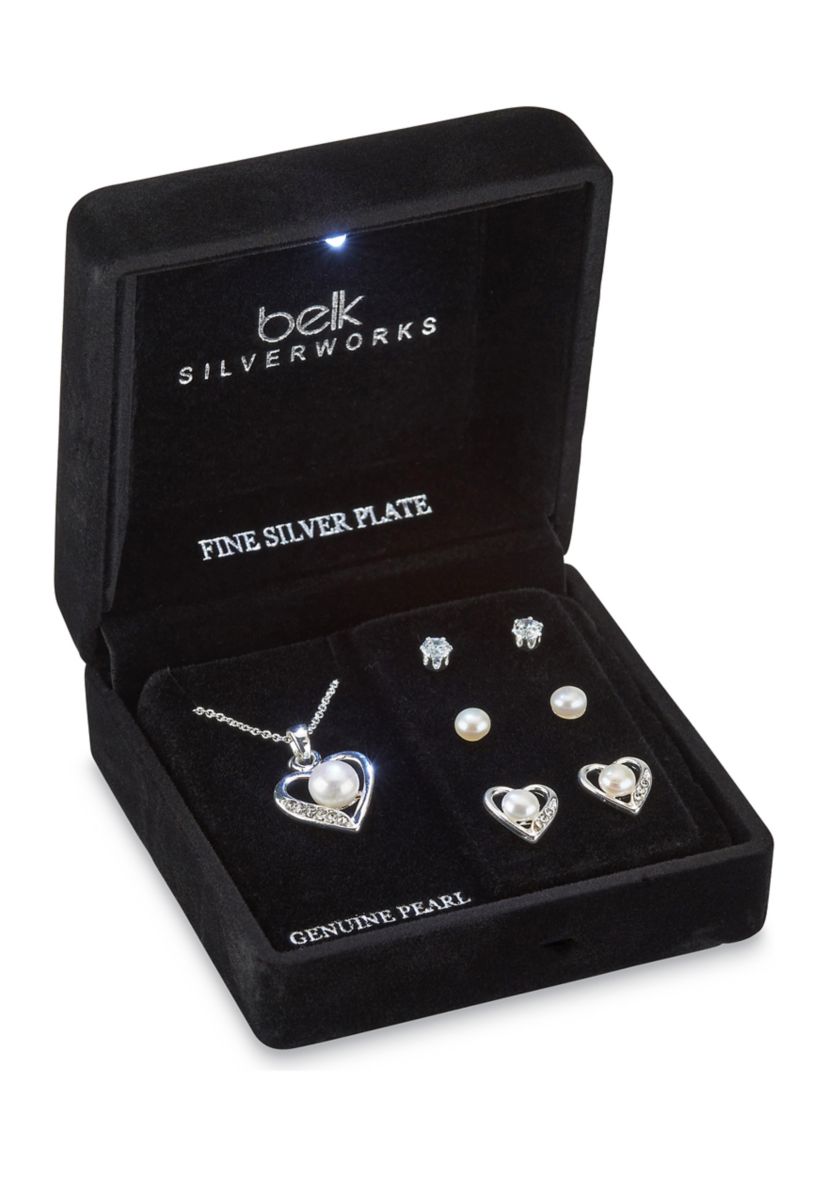 Silver Plated Pendant Necklace and Earrings Set in Light Up Box