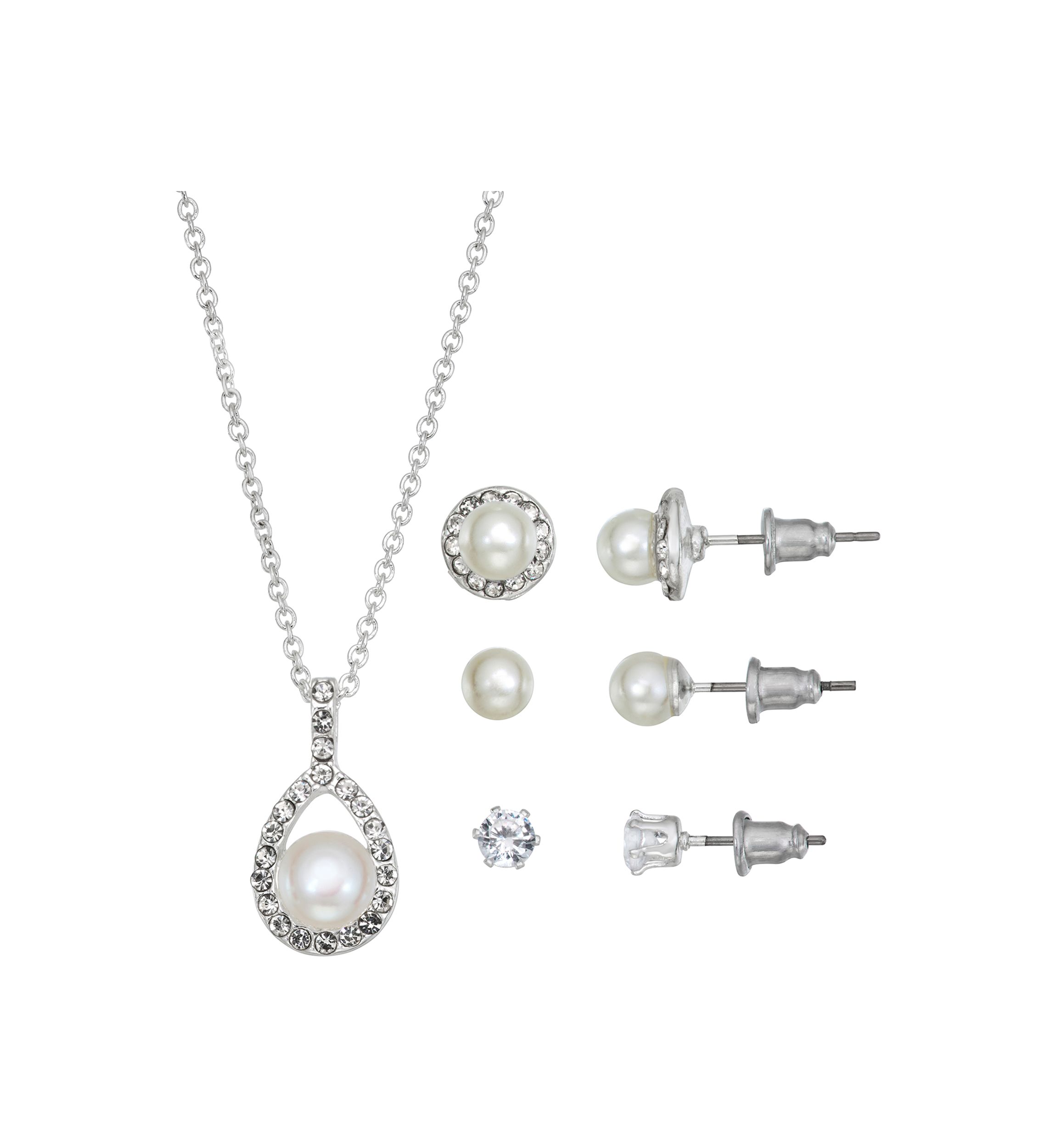 Silver Plated Pendant Necklace and Earrings Set in Light Up Box