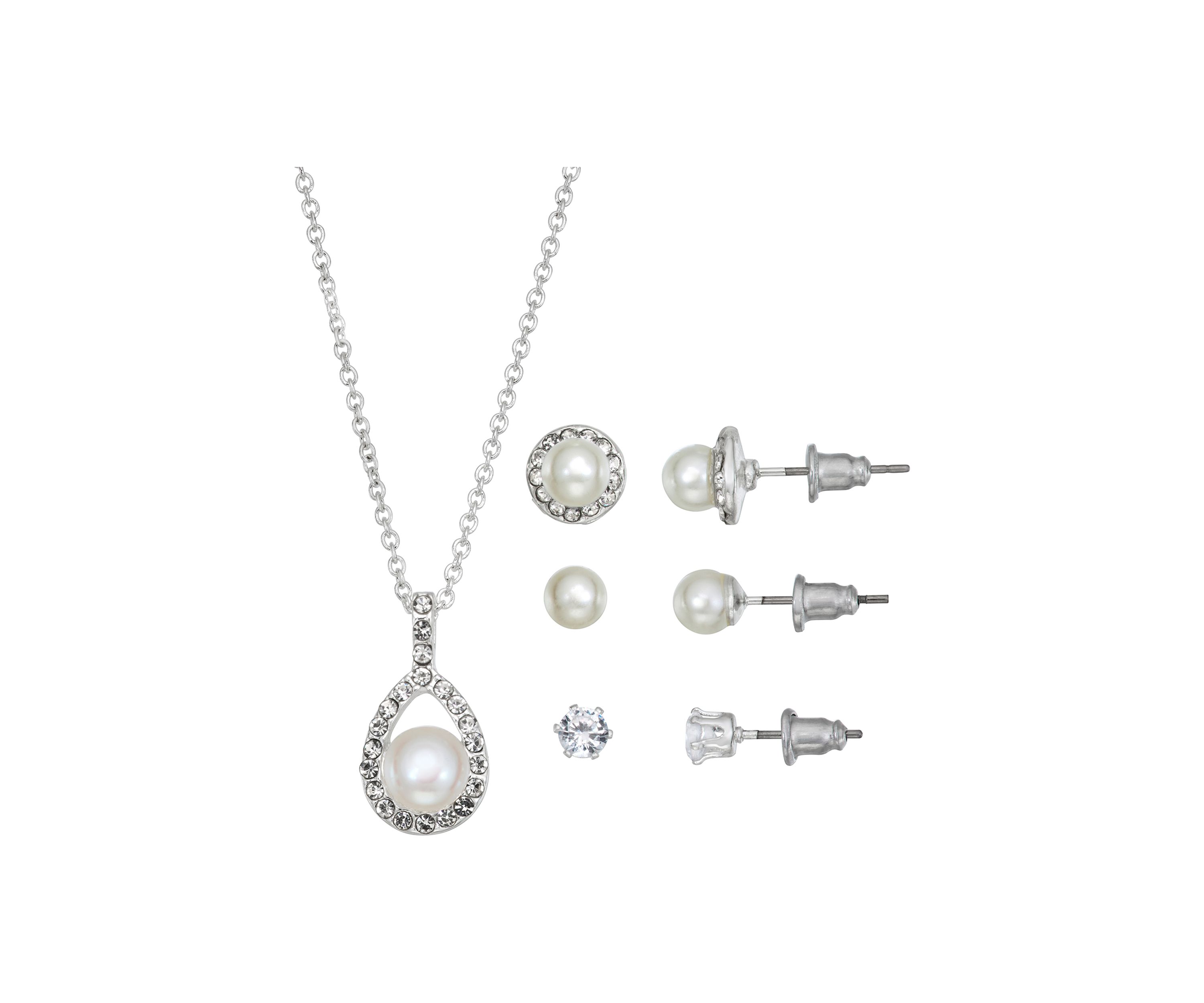 Silver Plated Pendant Necklace and Earrings Set in Light Up Box