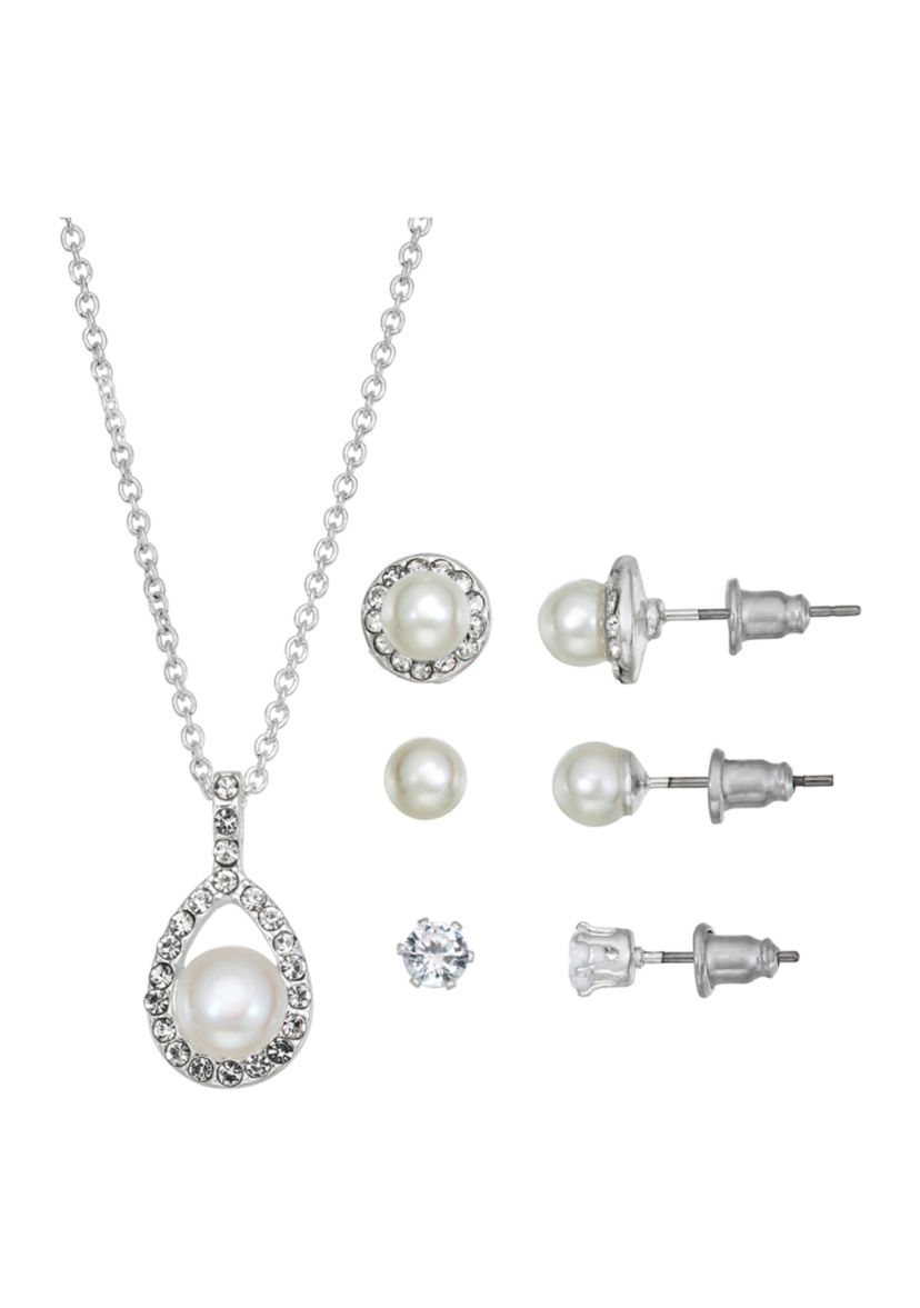 Silver Plated Pendant Necklace and Earrings Set in Light Up Box