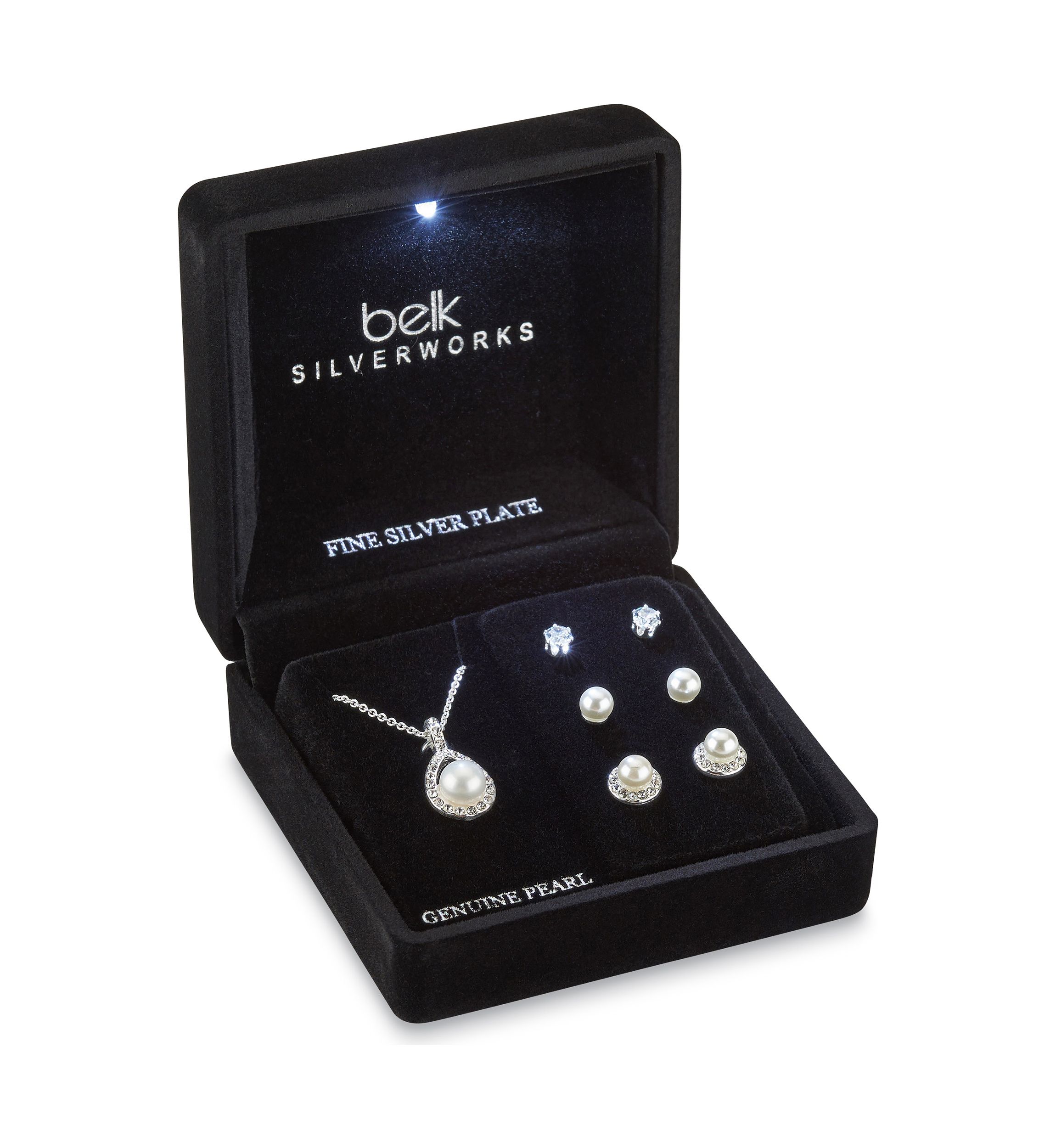 Silver Plated Pendant Necklace and Earrings Set in Light Up Box