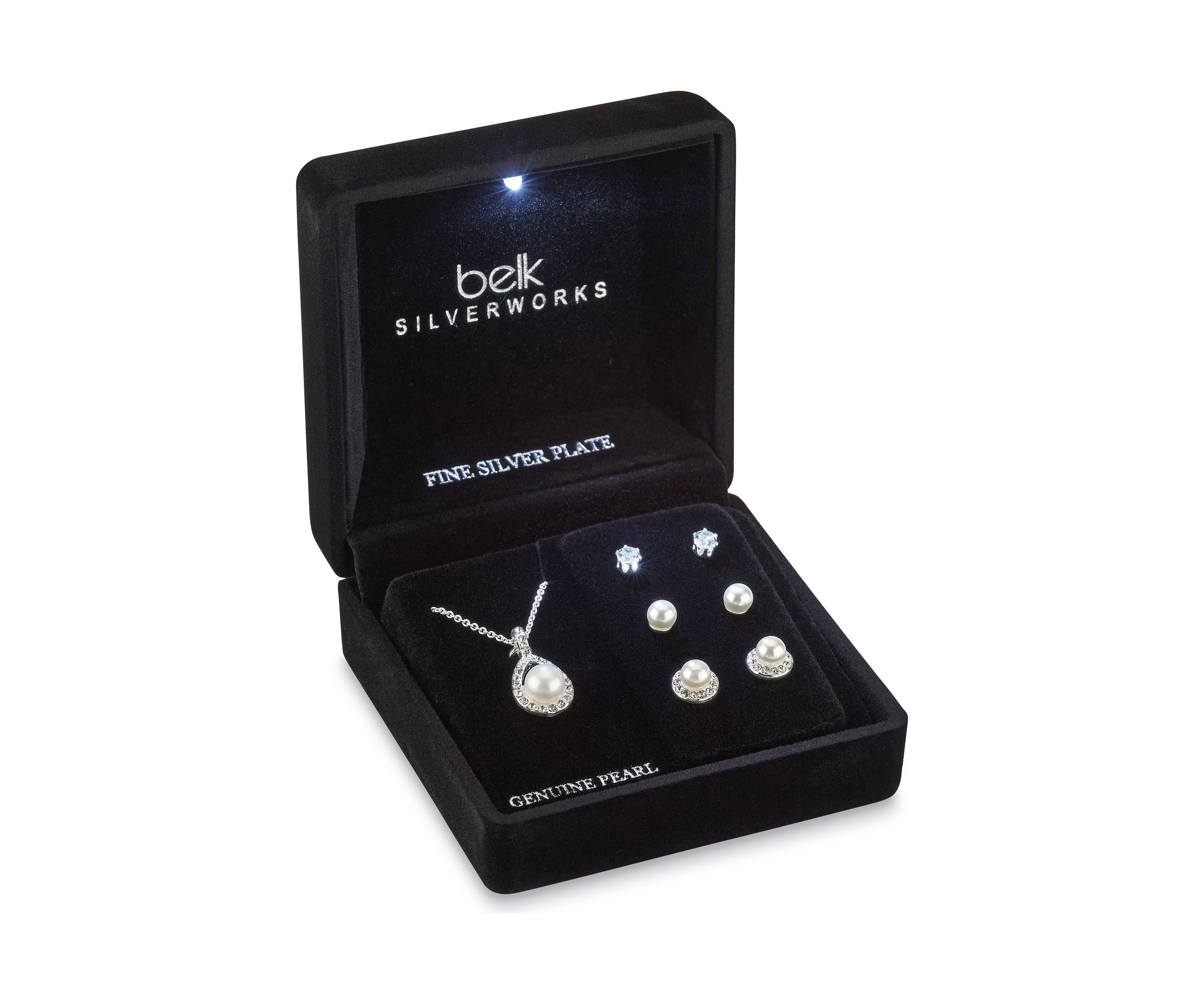 Silver Plated Pendant Necklace and Earrings Set in Light Up Box