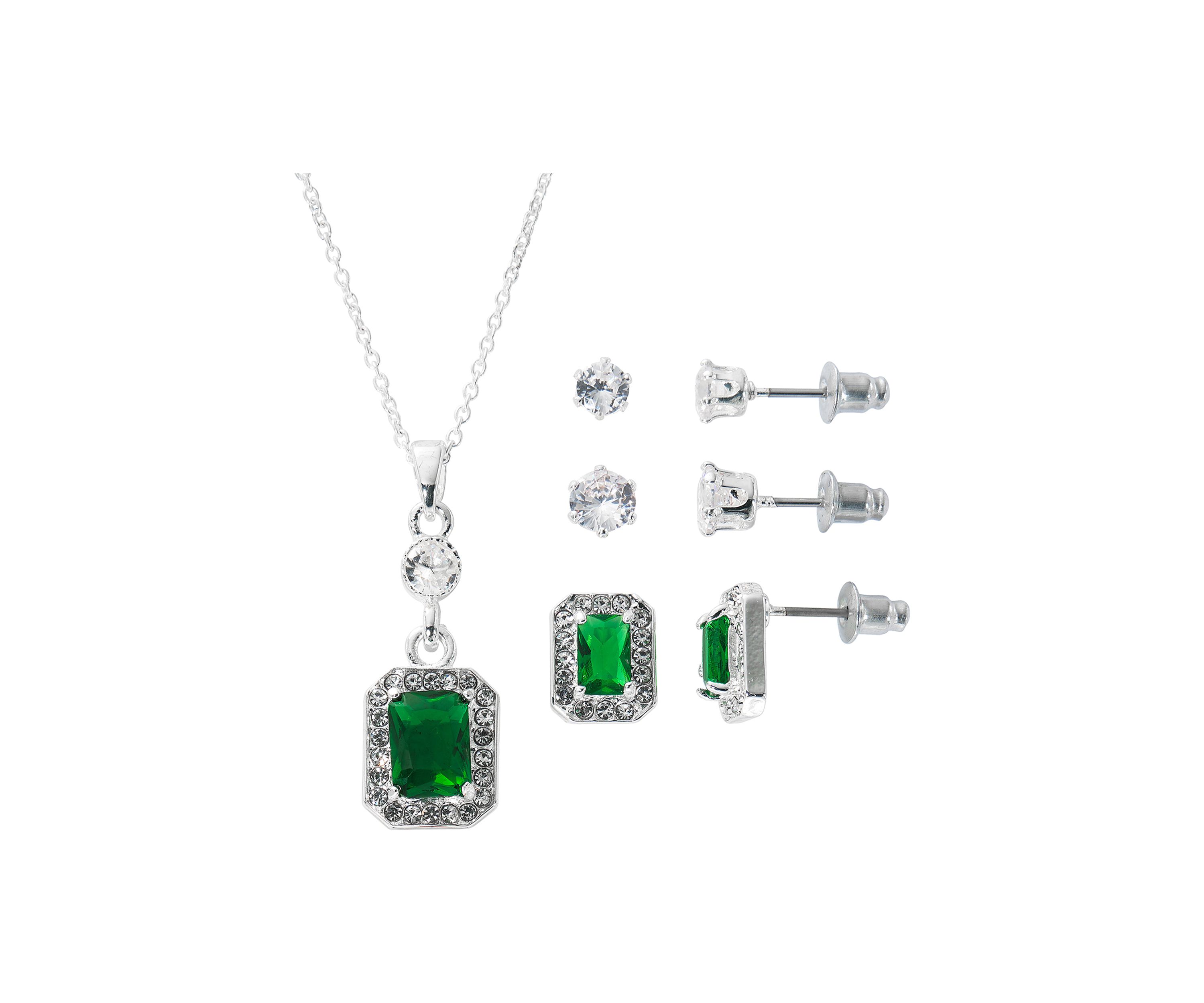 Silver Plated Pendant Necklace and Earrings Set in Light Up Box