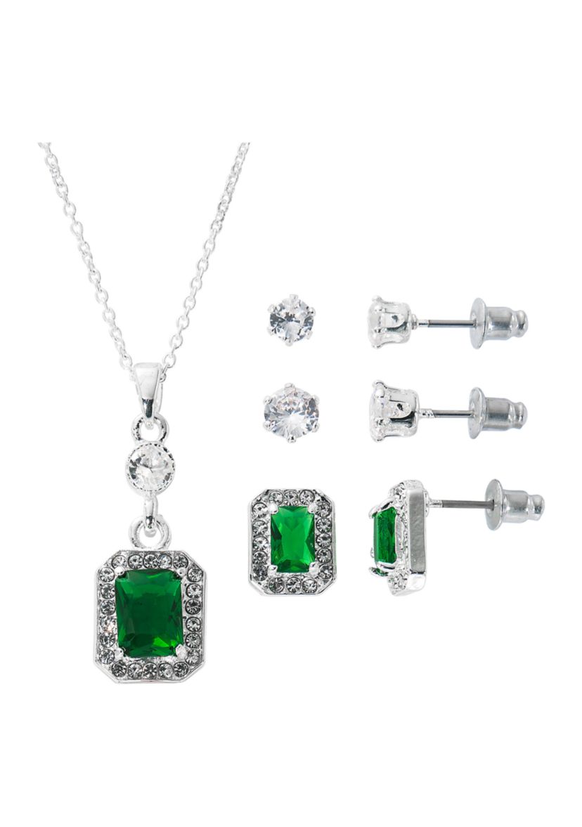 Silver Plated Pendant Necklace and Earrings Set in Light Up Box