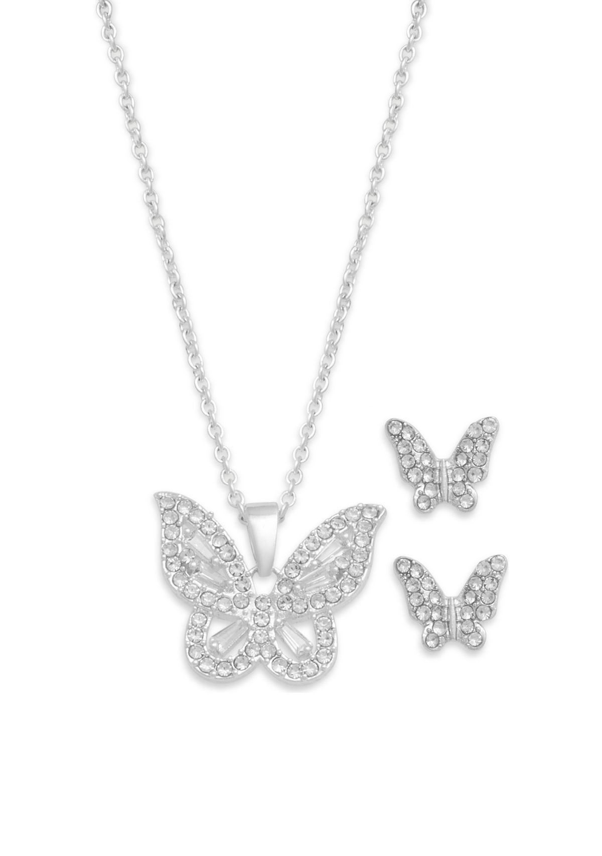  Silver Plated Pendant Necklace and Earring Set in Light Up Box