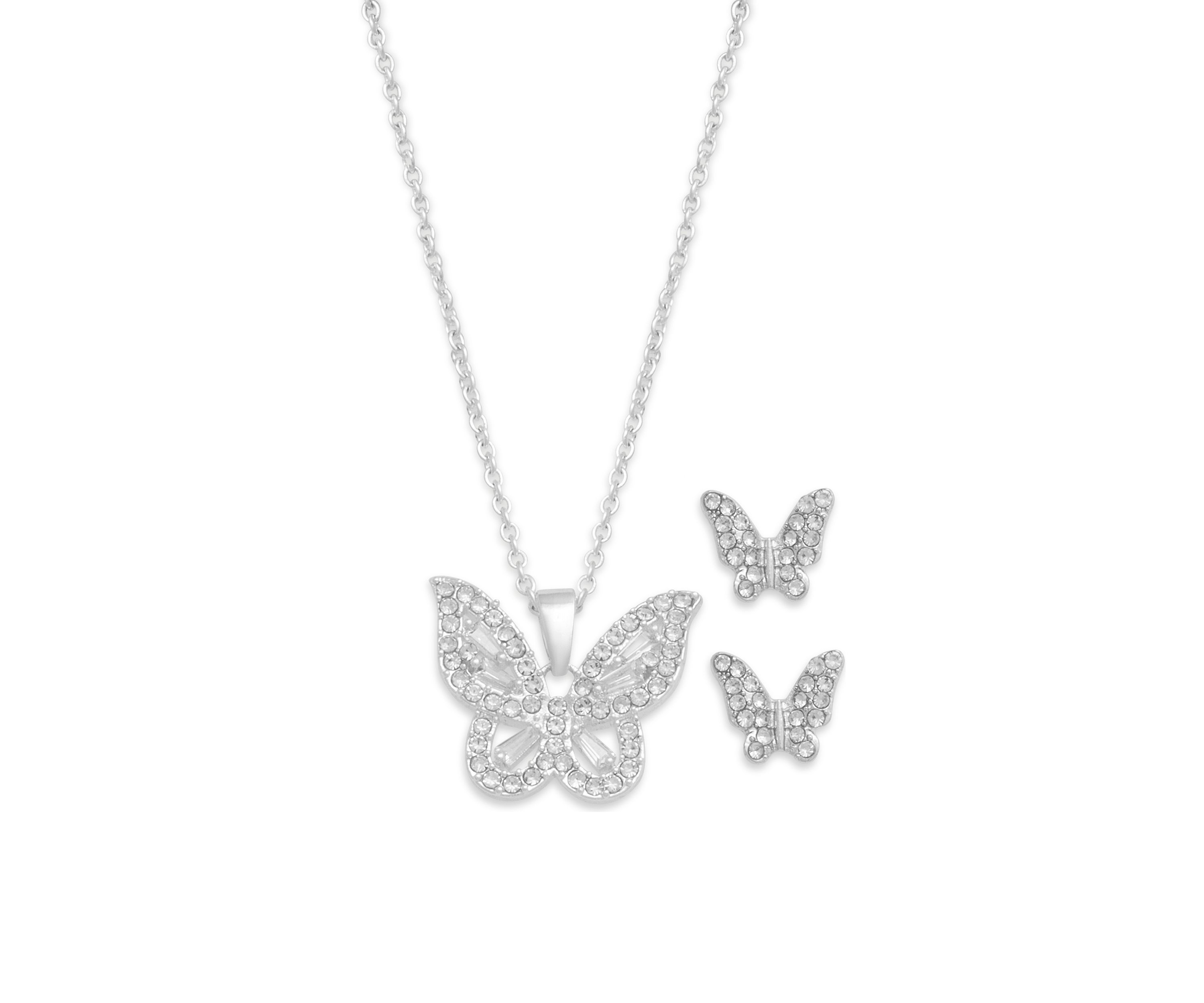  Silver Plated Pendant Necklace and Earring Set in Light Up Box