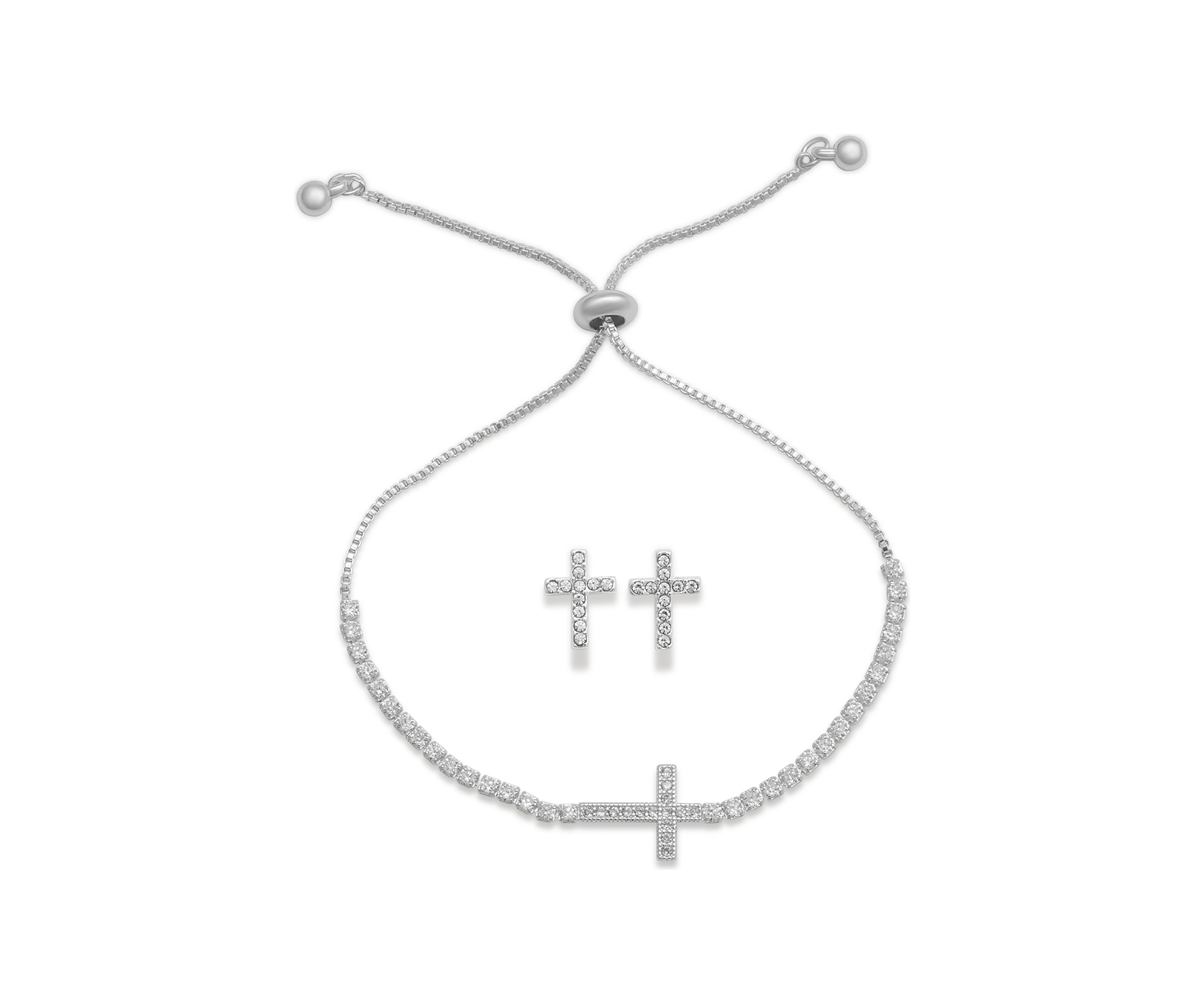 Silver Plated Adjustable Bracelet and Earring Set in Light Up Box