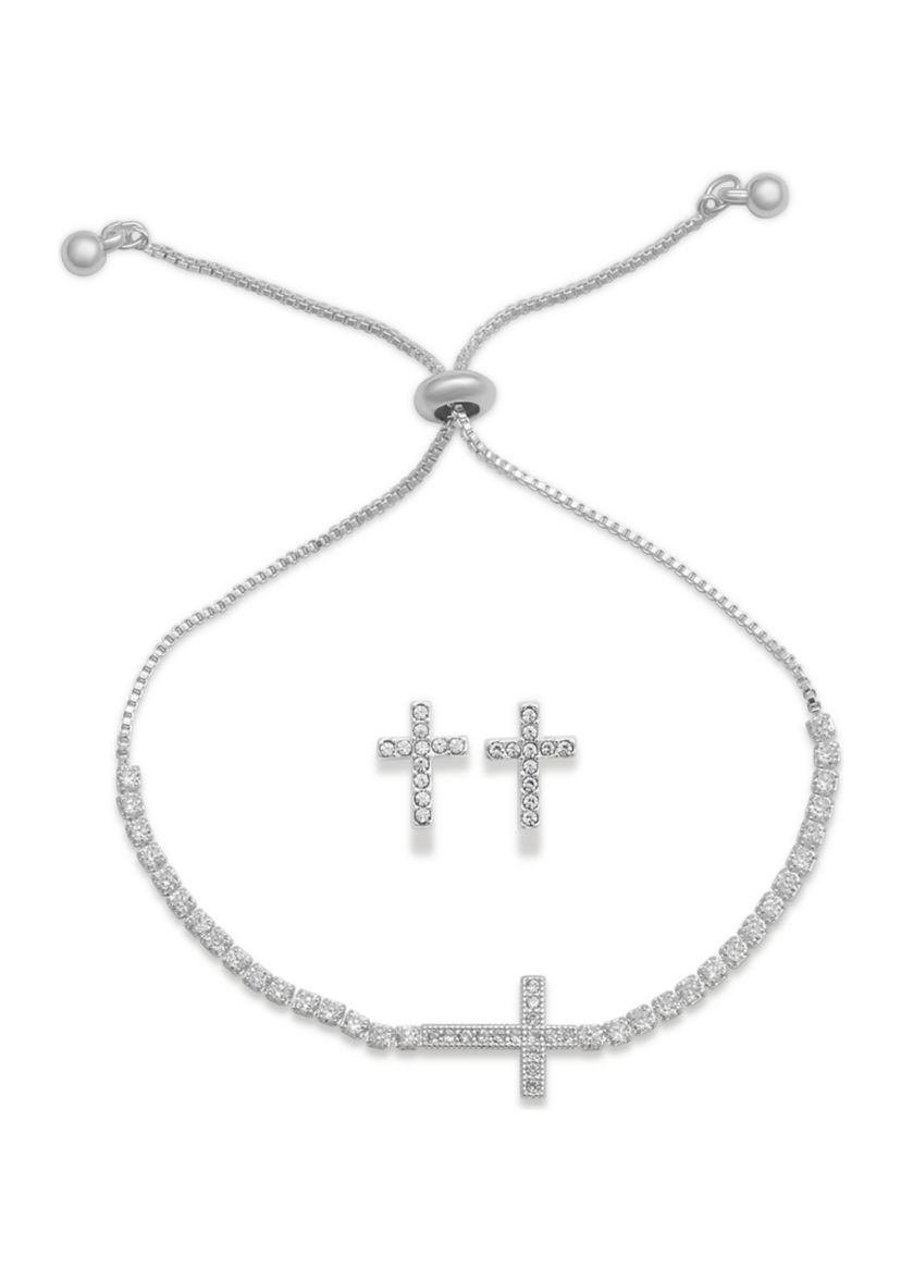 Silver Plated Adjustable Bracelet and Earring Set in Light Up Box