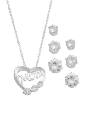 Belk Silverworks Silver Plated Pendant Necklace and 3 Pairs of Earrings Set in Light Up Box