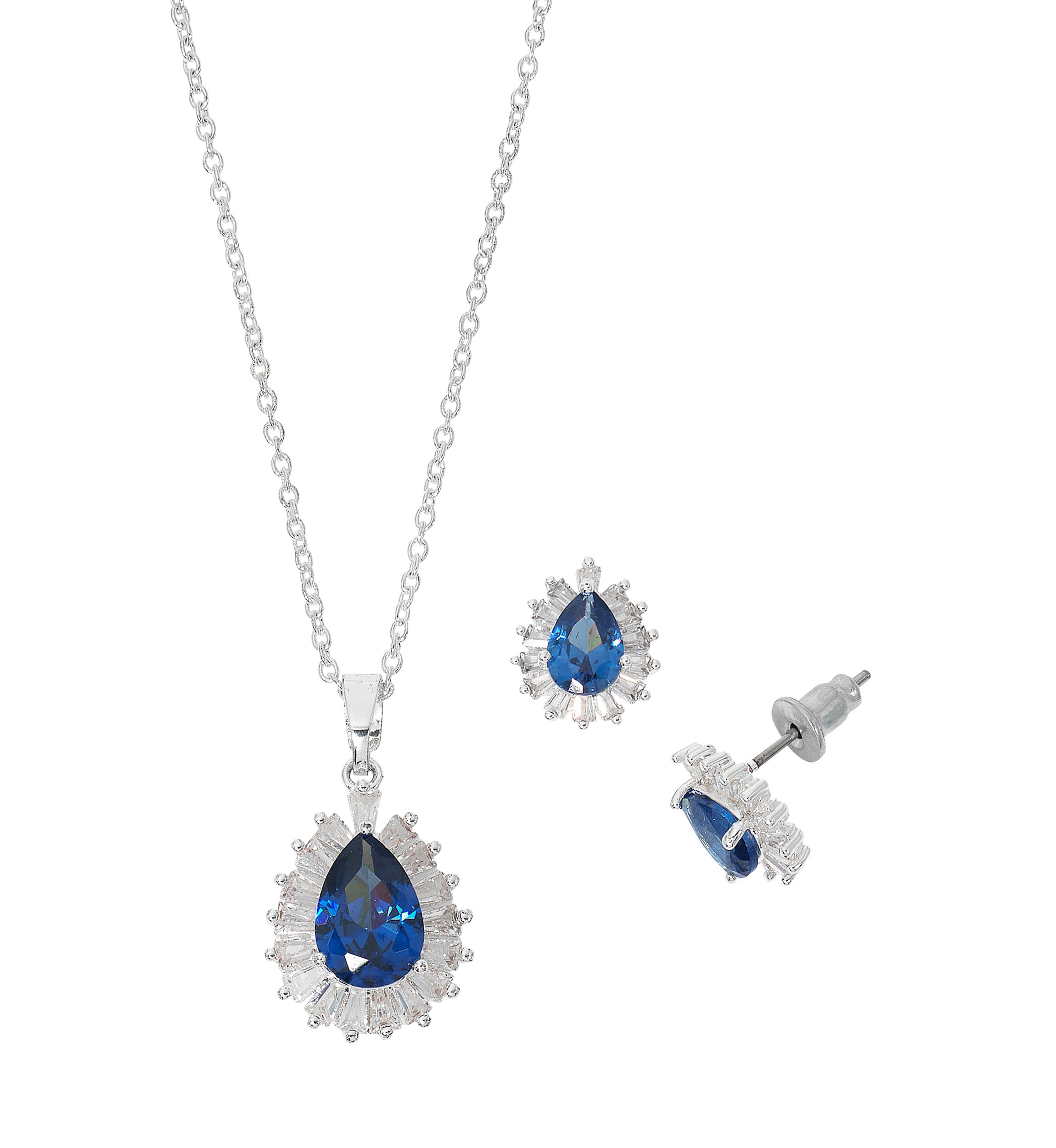 Teardrop Stone Pendant Necklace and Earrings Set