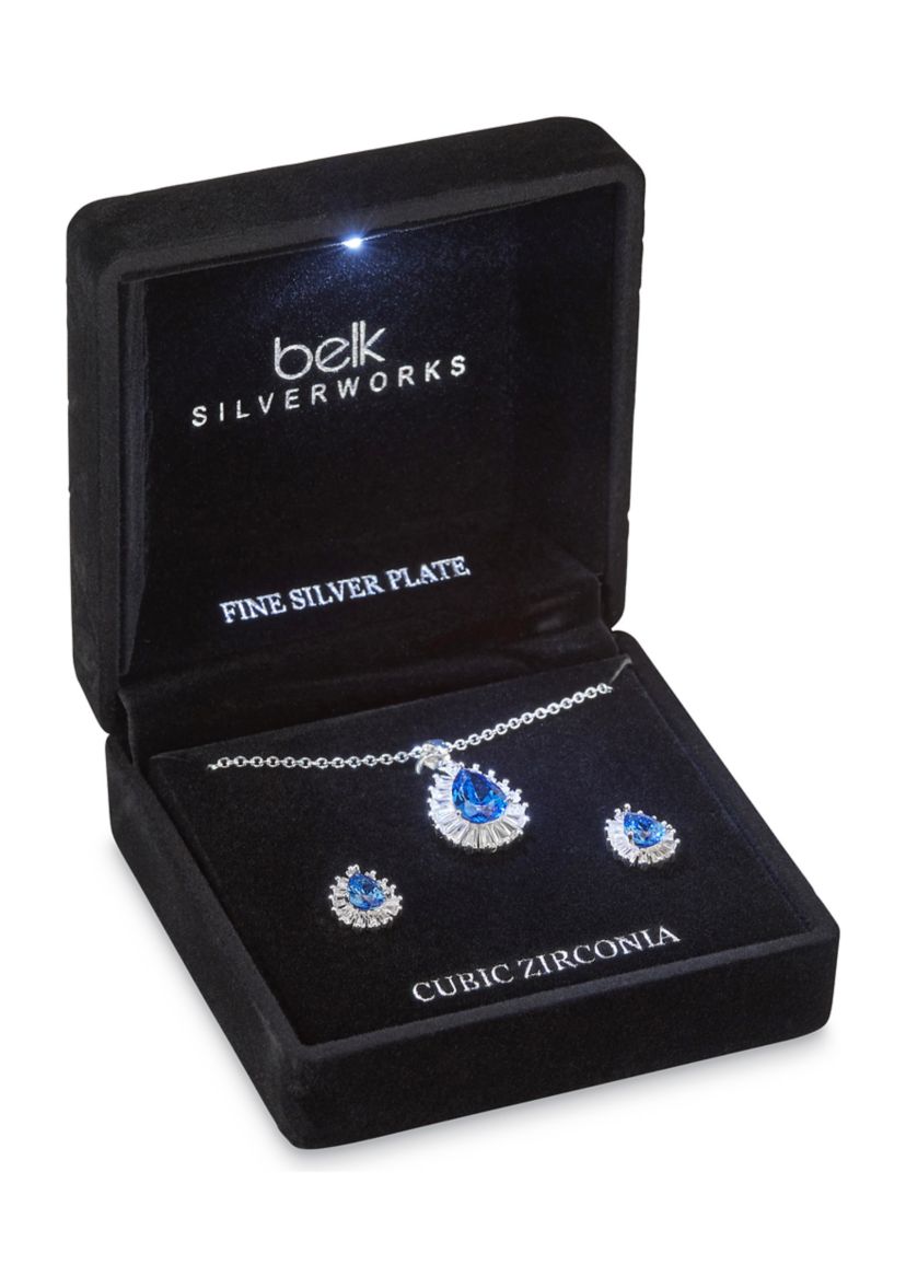 Teardrop Stone Pendant Necklace and Earrings Set