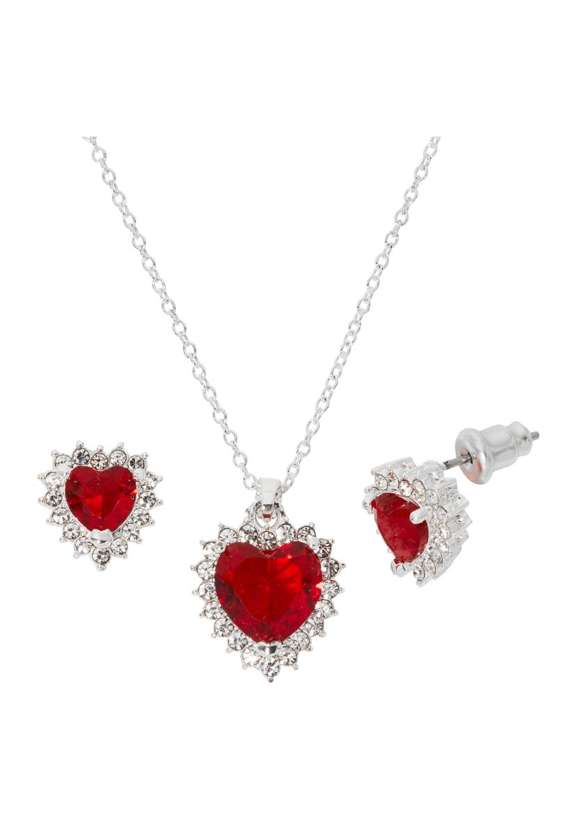 Silver Plated Pendant Necklace and Earring Set in Light Up Box
