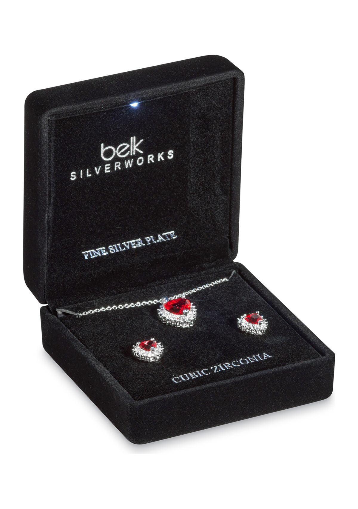 Silver Plated Pendant Necklace and Earring Set in Light Up Box