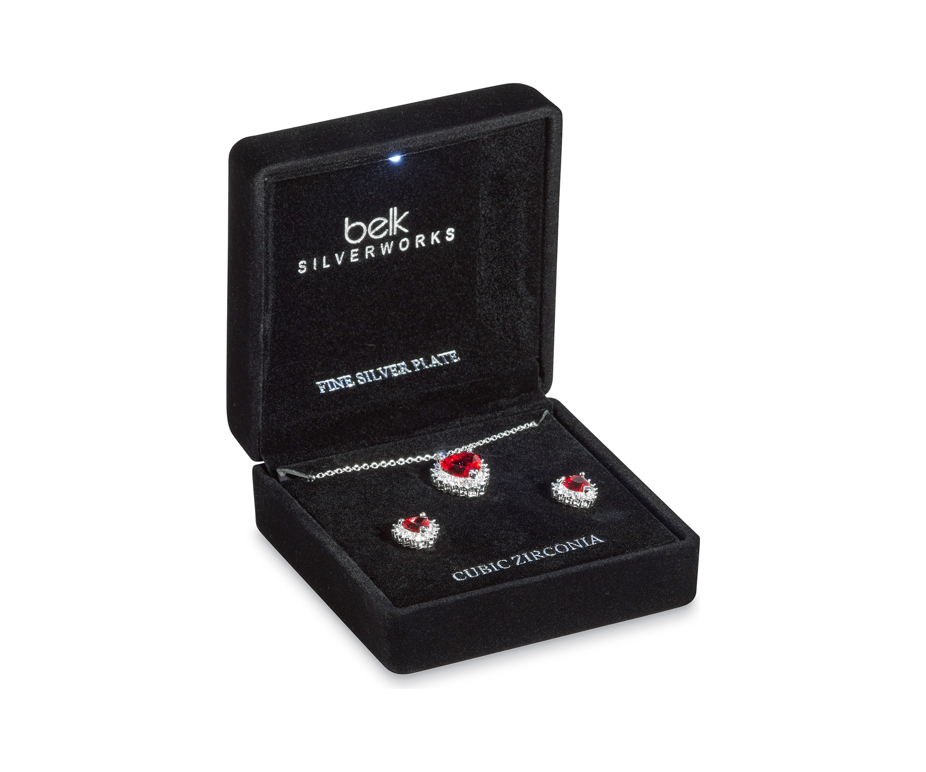 Silver Plated Pendant Necklace and Earring Set in Light Up Box
